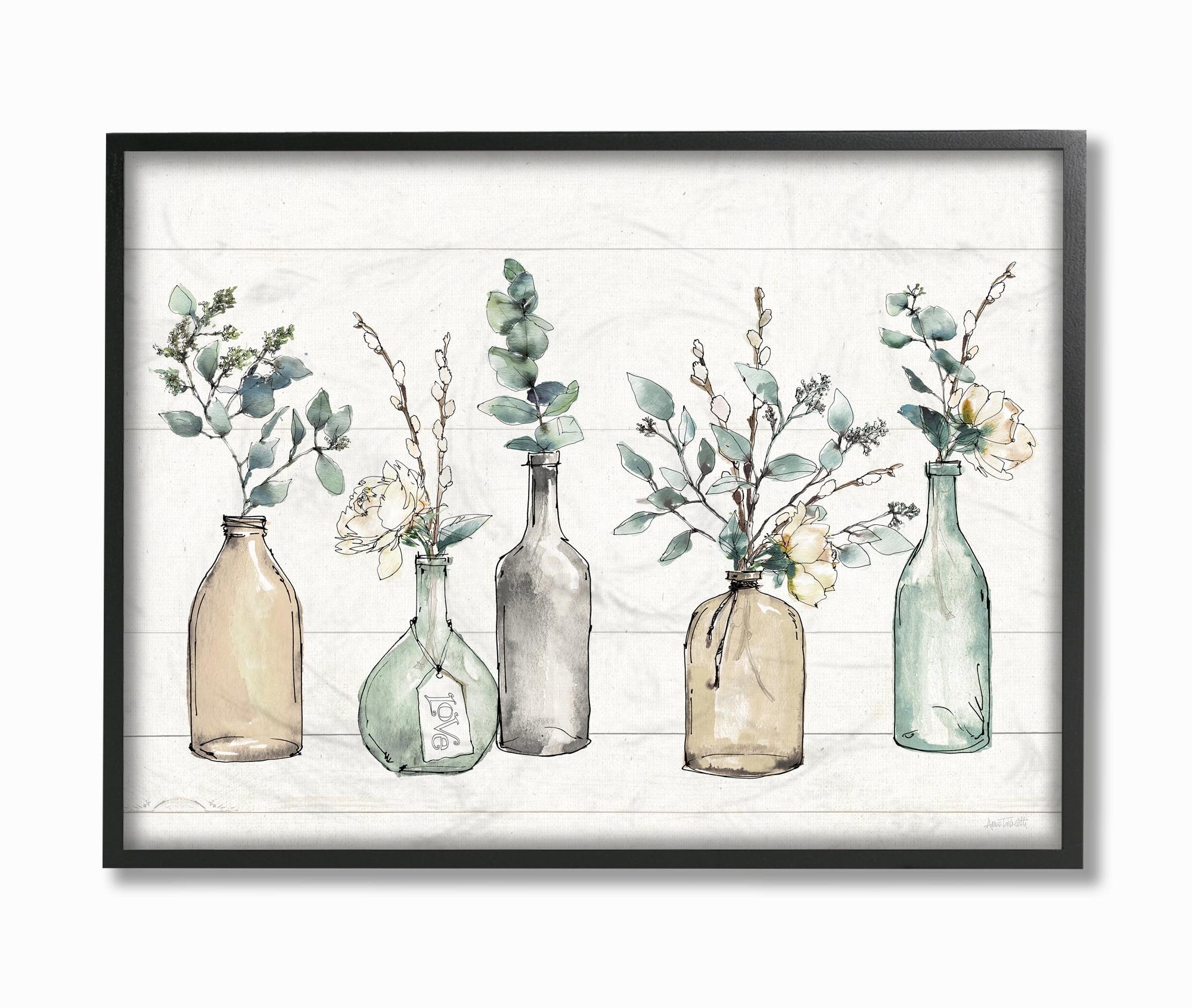 Abstract Floral Bottles Print on Canvas with Black Frame