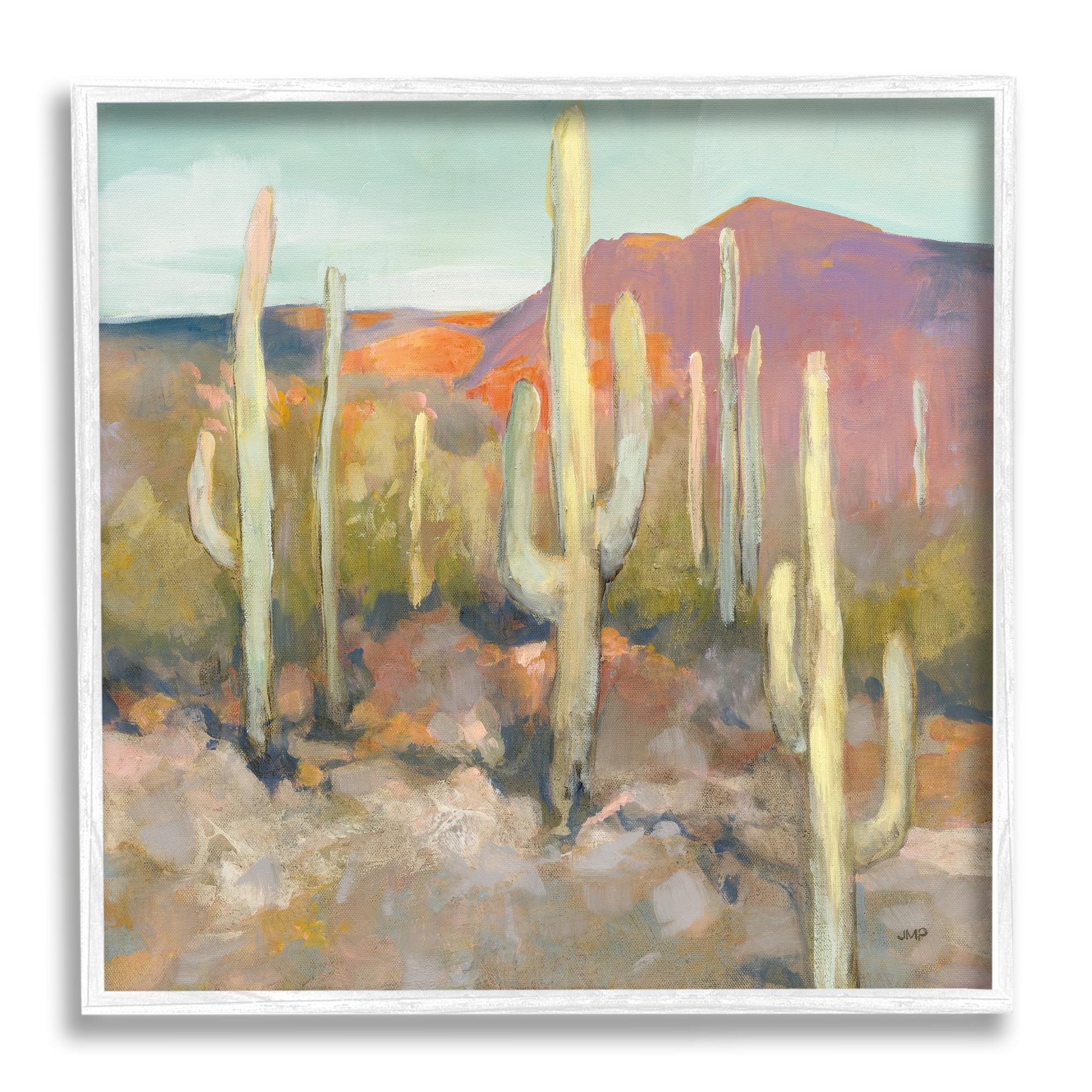 Soft Cactus Desert Landscape Canvas Print with White Frame, 12 x 12