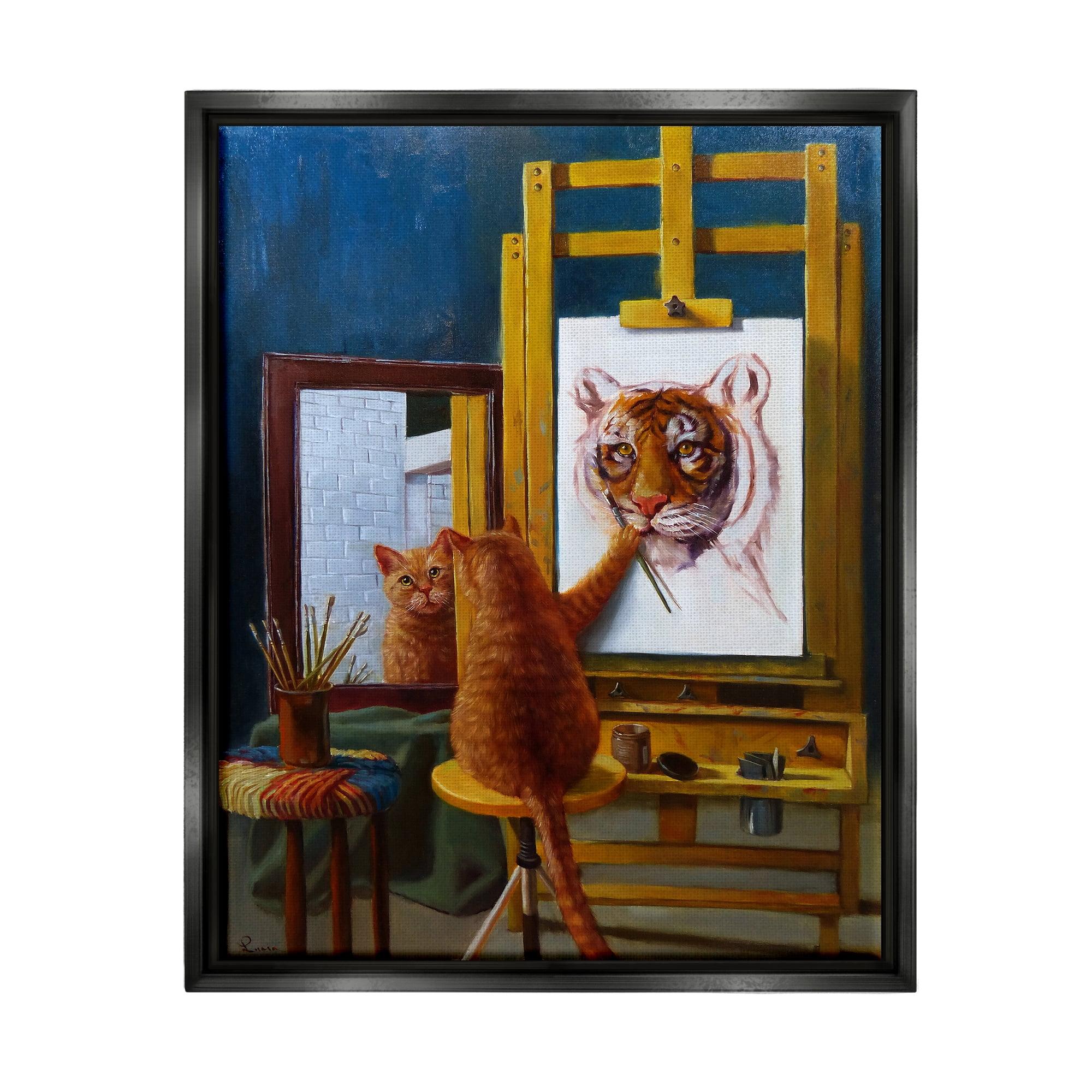 Stupell Industries Cat Confidence Self Portrait as a Tiger Funny Painting