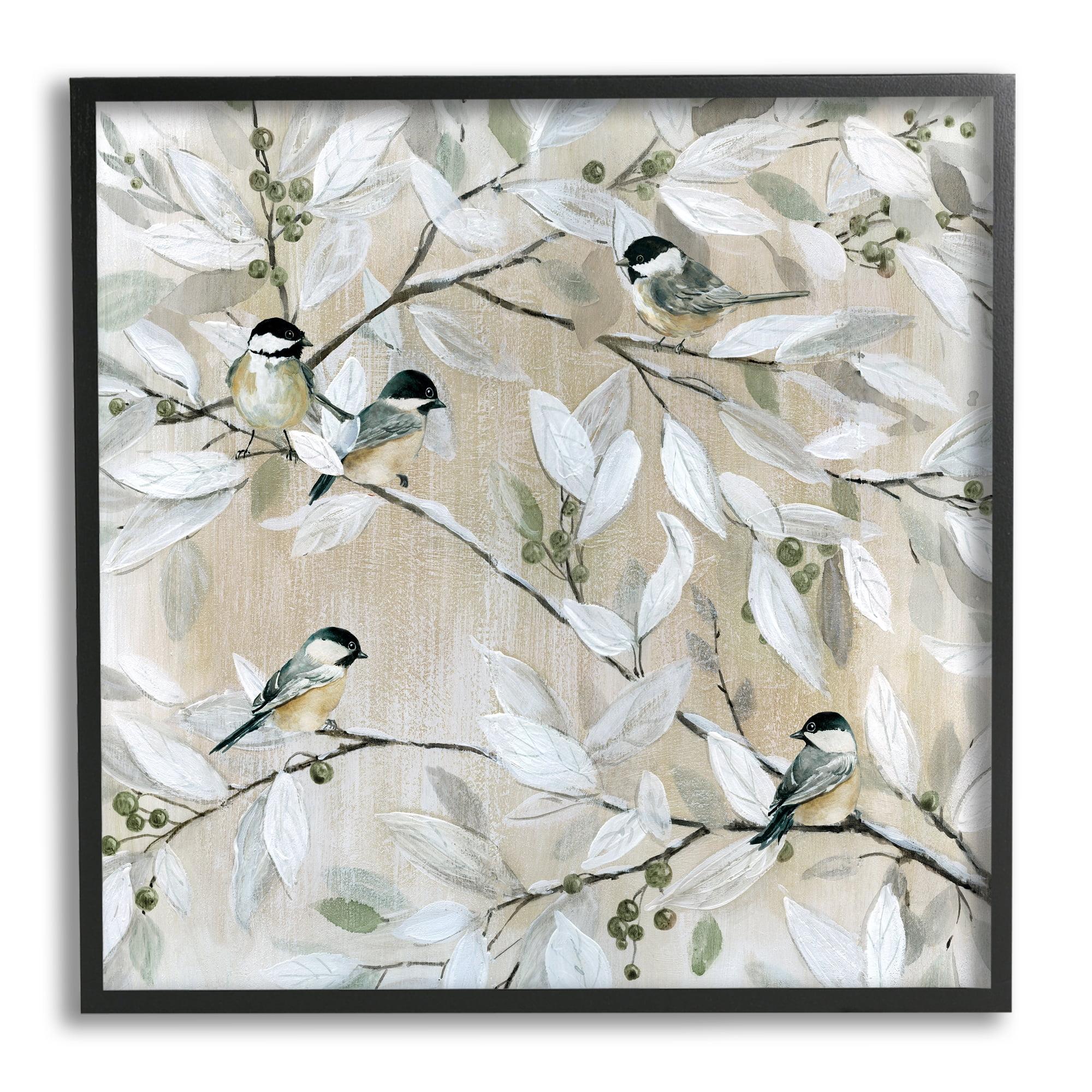 Chickadee Birds on Branches Black Framed Wall Art