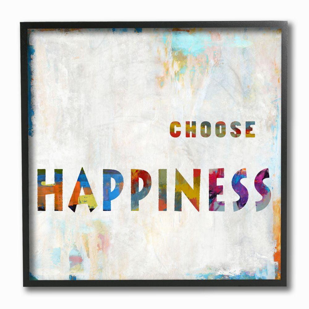 Choose Happiness Abstract Multicolor Canvas Print with Black Frame