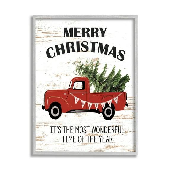 Stupell Industries Christmas Most Wonderful Time Vintage Truck, 24 x 30,Design by Lettered and Lined