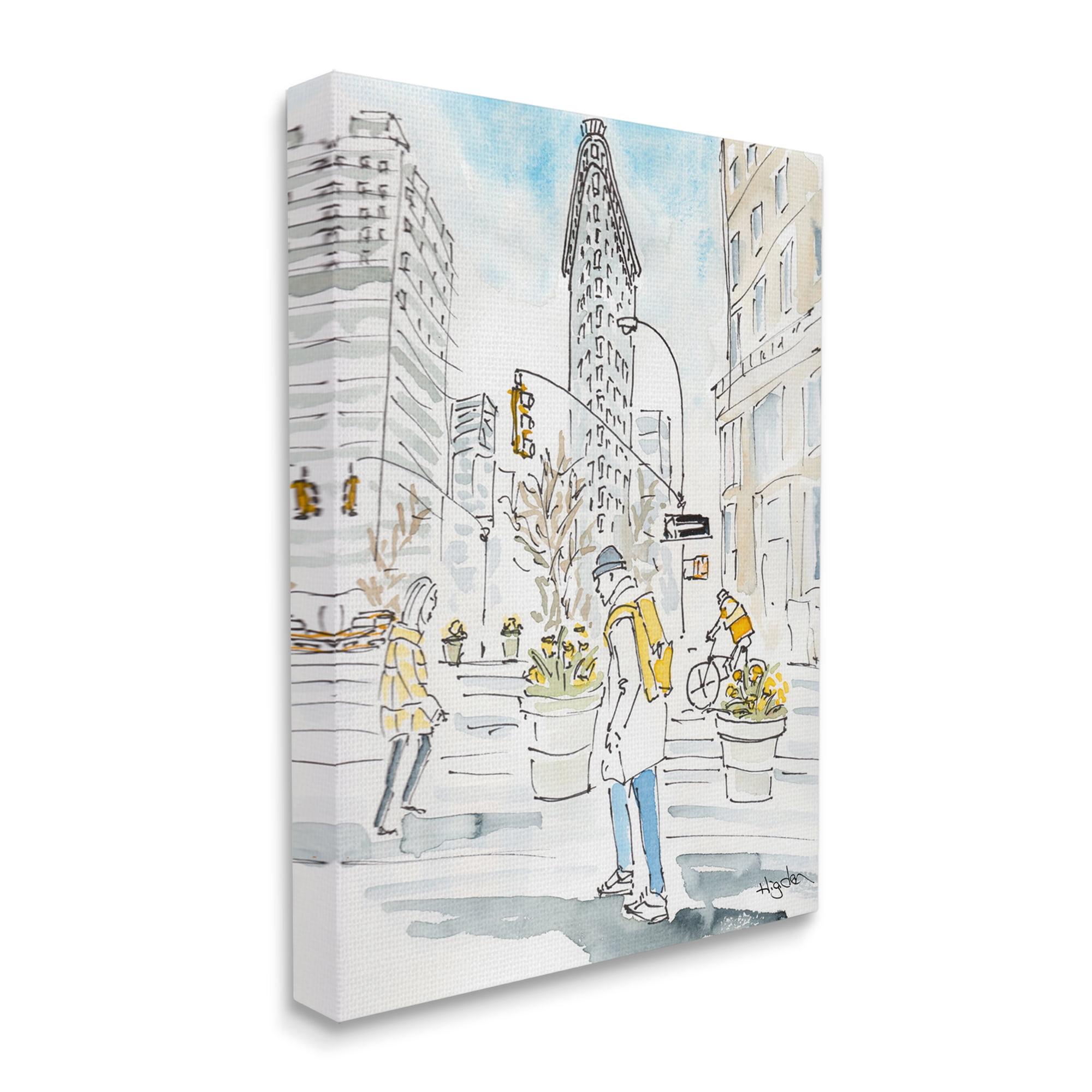 Stupell Industries City People Walking Urban Architecture Watercolor Canvas Wall Art by Mark Higden