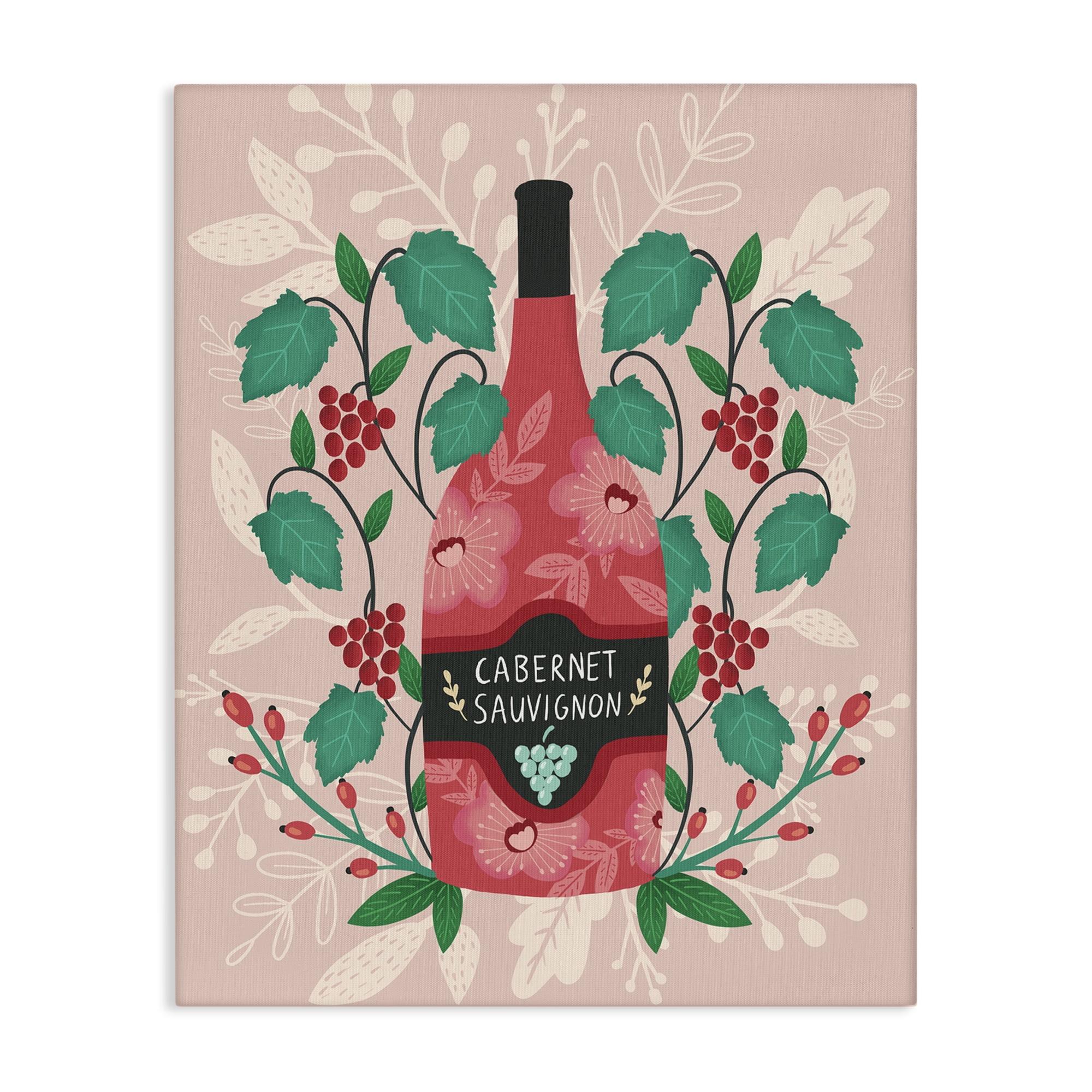 Stupell Industries Classic Floral Wine Bottle Food & Beverage Painting Wrapped Canvas Art Print Wall Art, 16 x 20