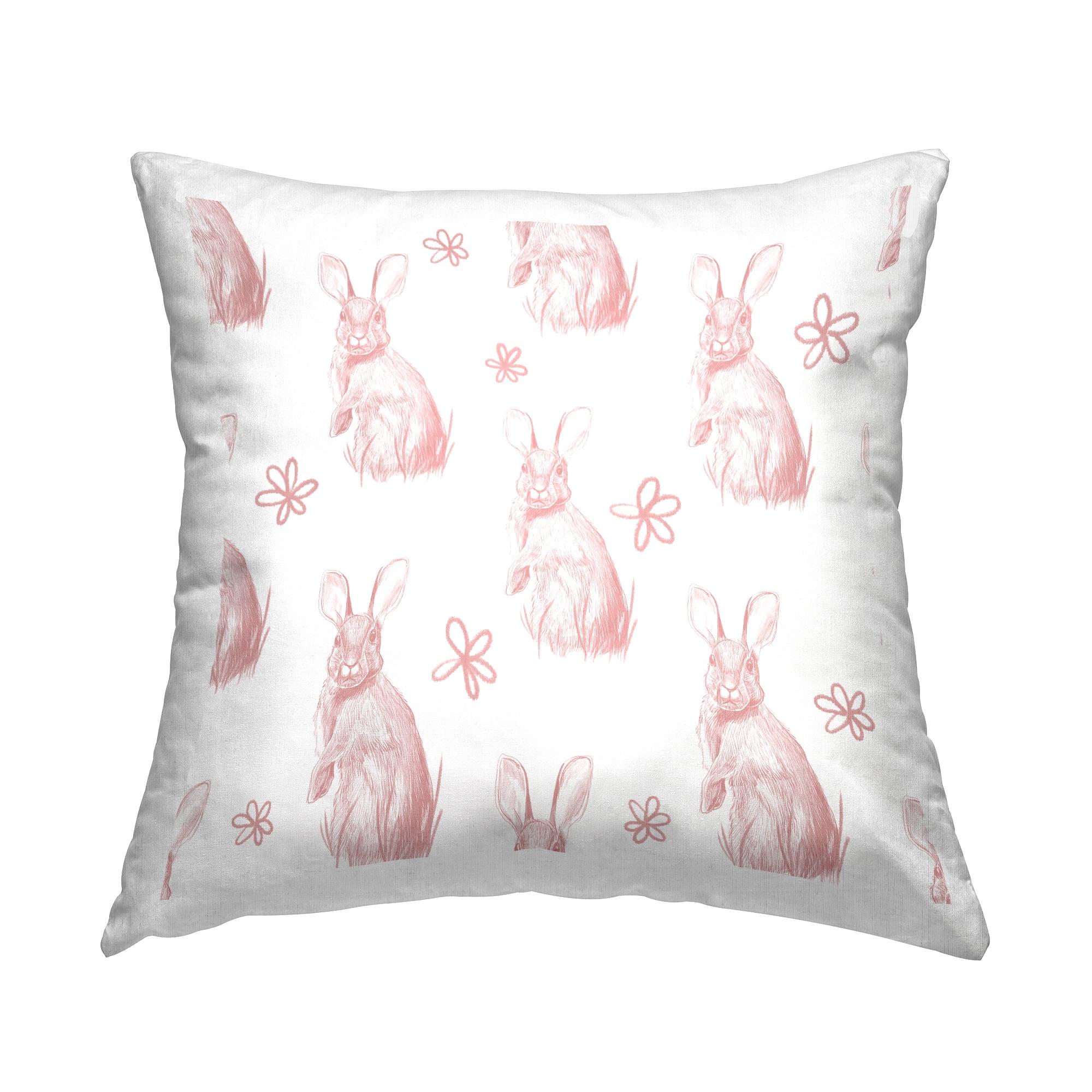 Pink Bunny Rabbit Pattern Square Throw Pillow Set