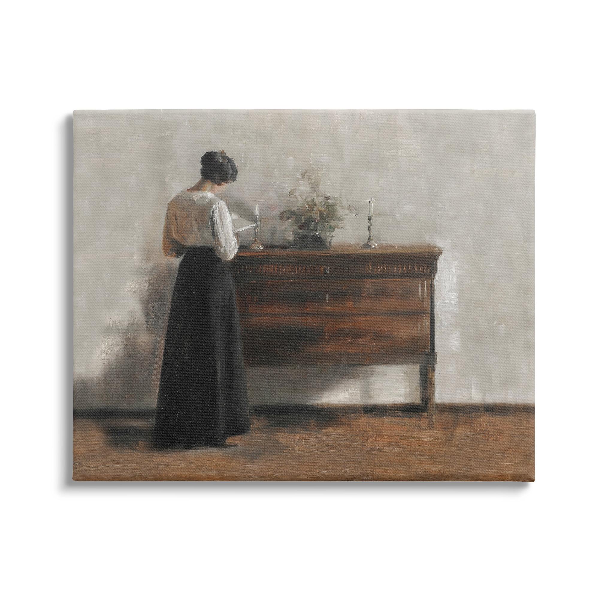 Classic Woman Reading Canvas Art with Wooden Frame, 48 x 36