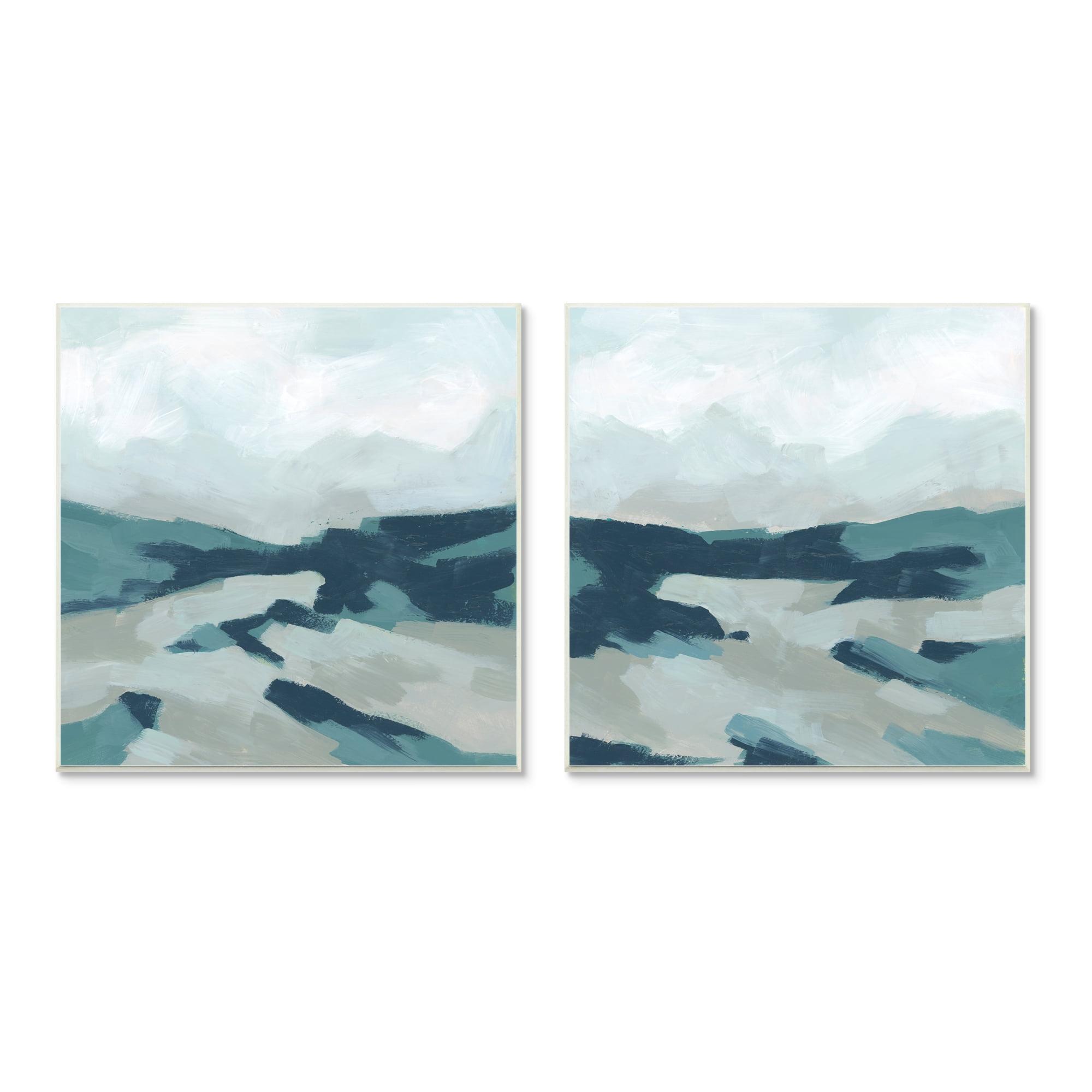 Cloudy Blue Mountain Scene Abstract Wood Wall Art, 12 x 12