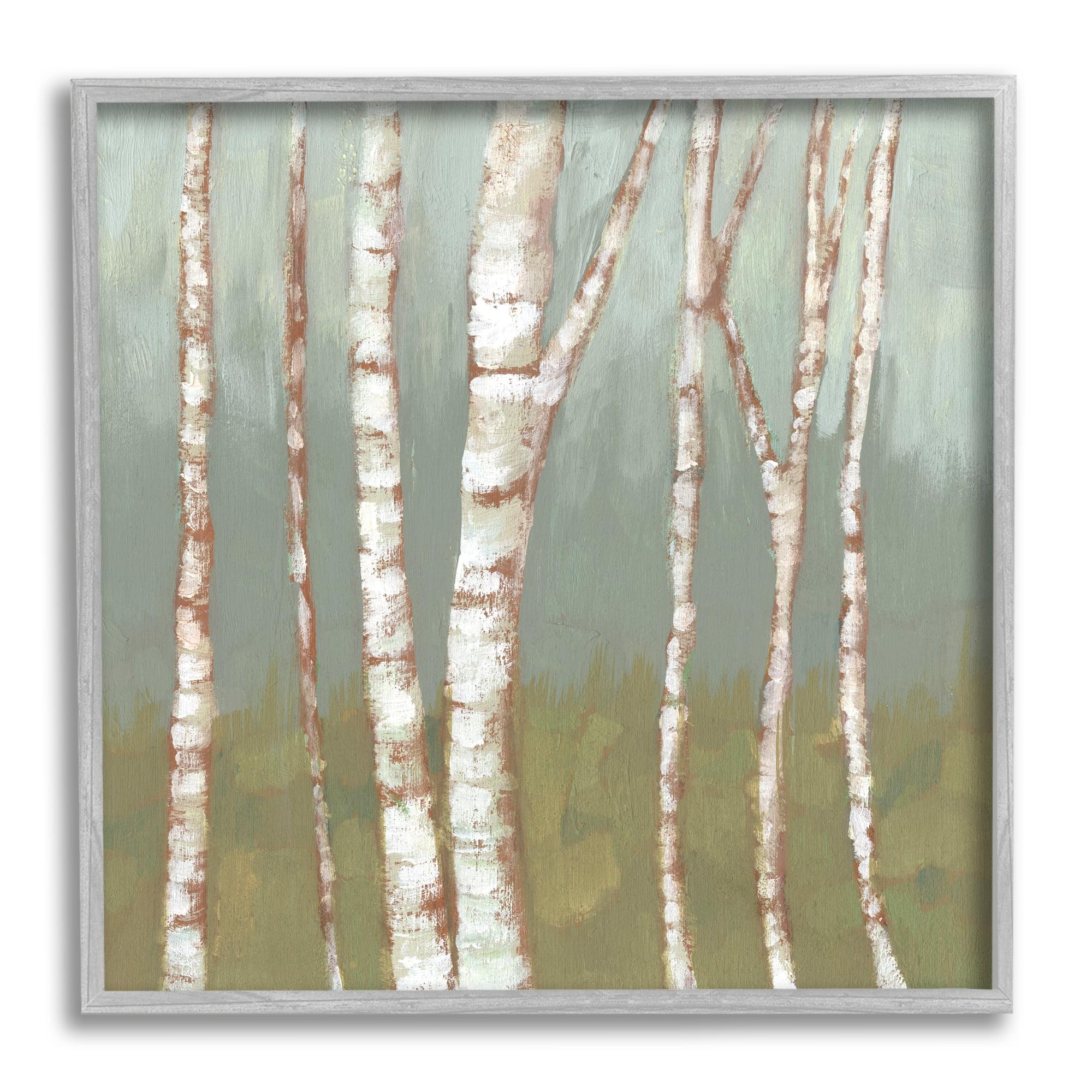 " Contemporary Birch Tree Bark Soft Green Forest Landscape " by Jennifer Goldberger Painting Print