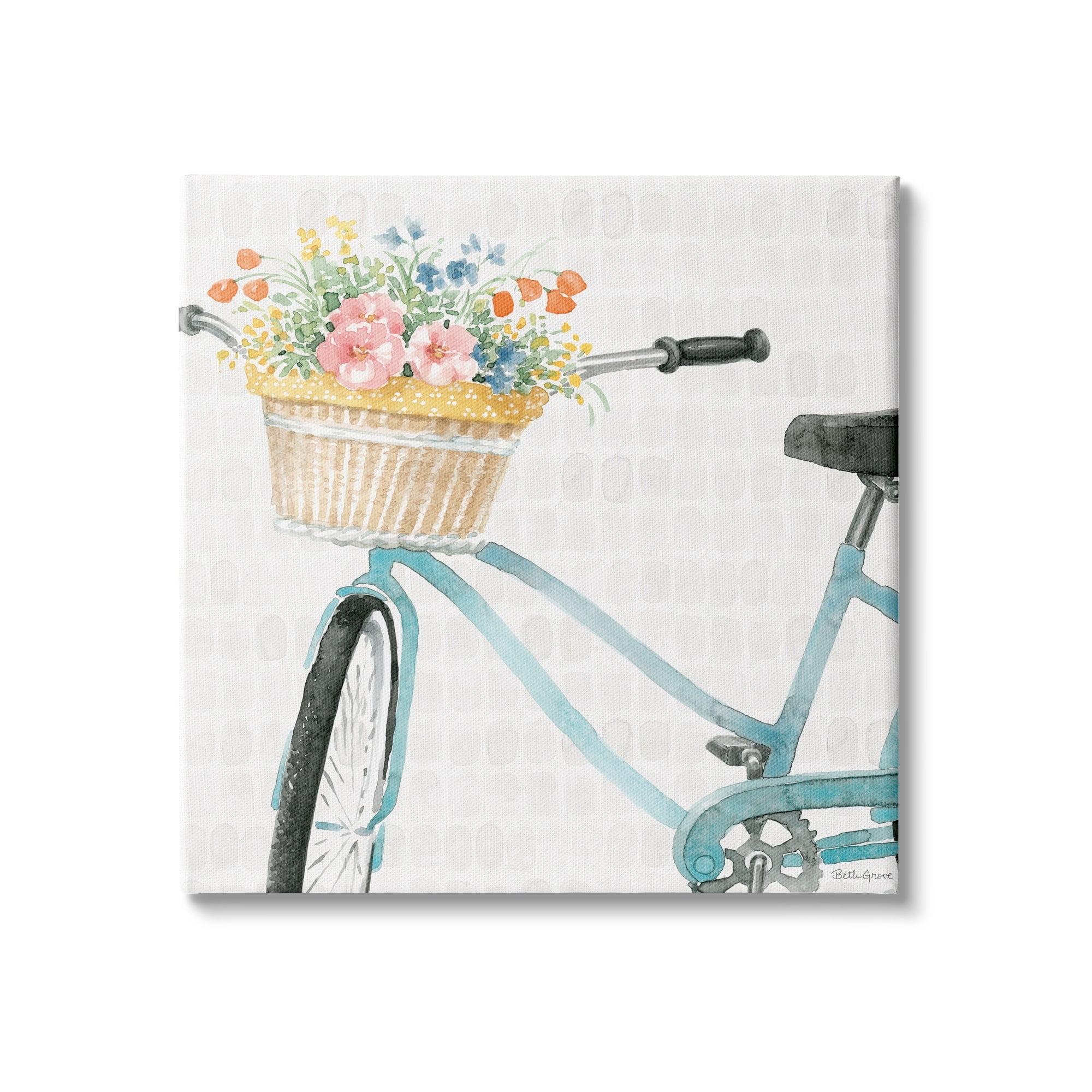 Country Bicycle with Floral Basket Canvas Wall Art