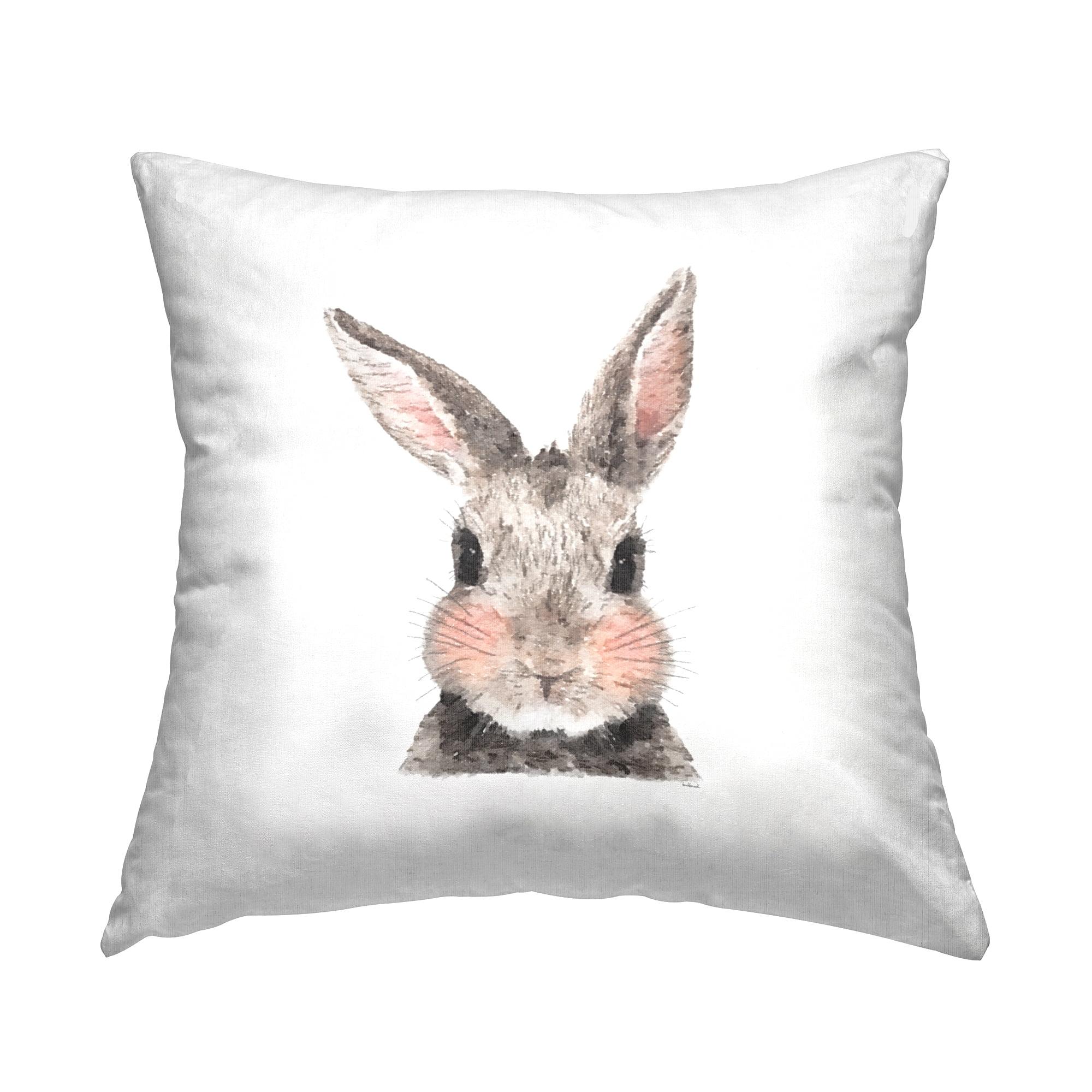 Cute Bunny Face Gray and White Square Throw Pillow, 18 x 18