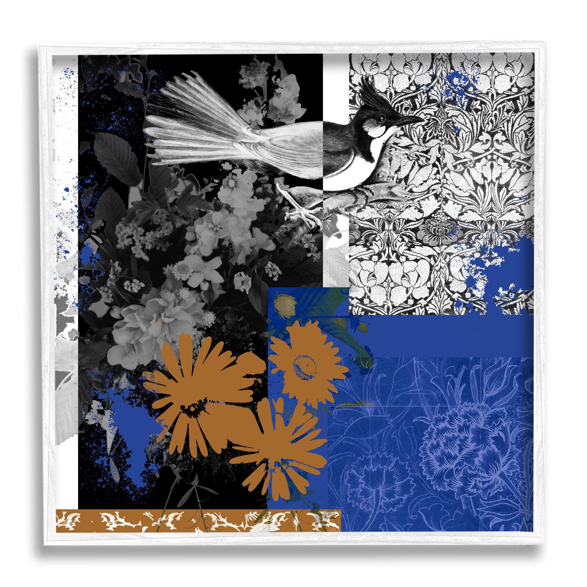 Blue and Brown Damask Patterned Jay Bird Canvas Print