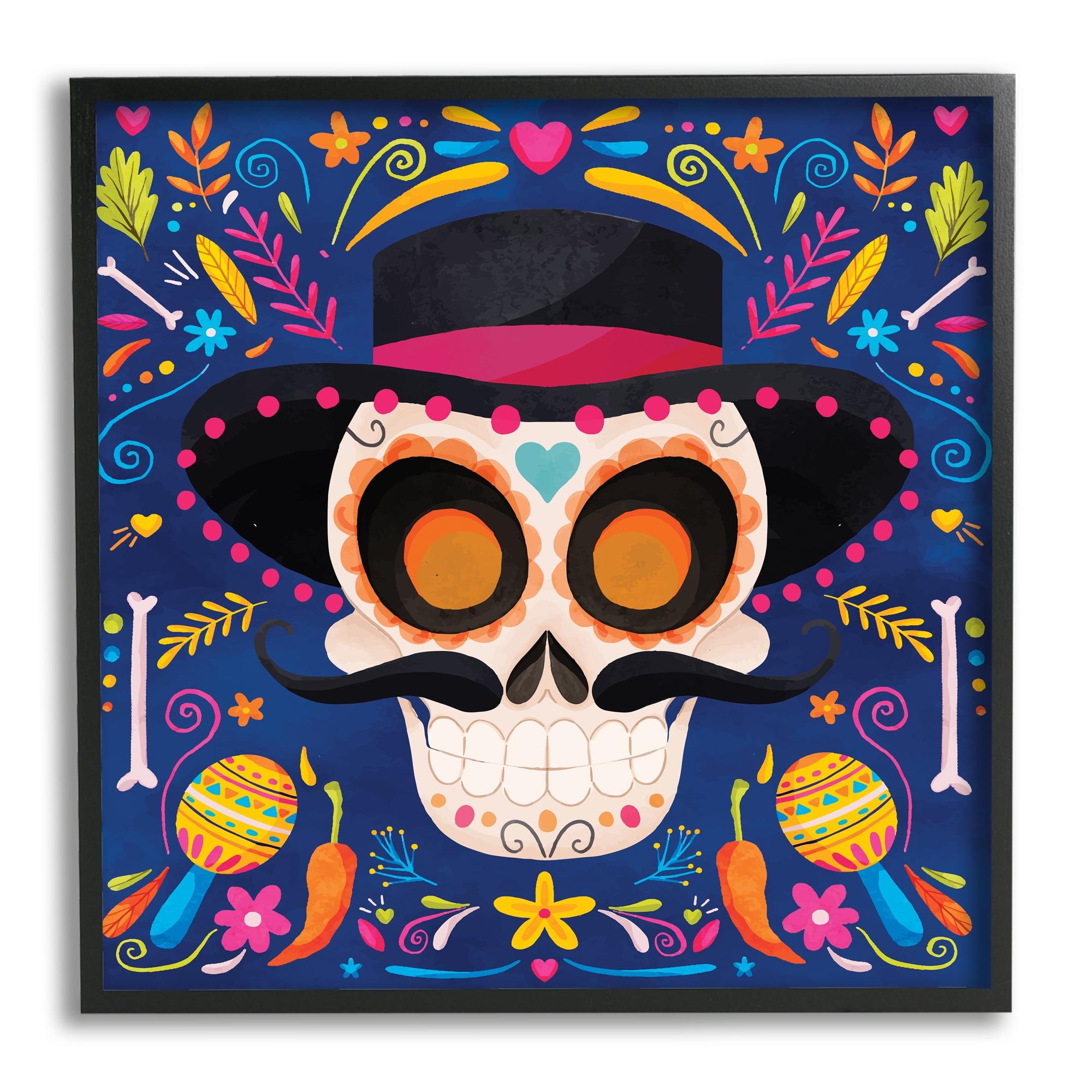 Day of the Dead Patterned Skull Canvas Print with Black Frame