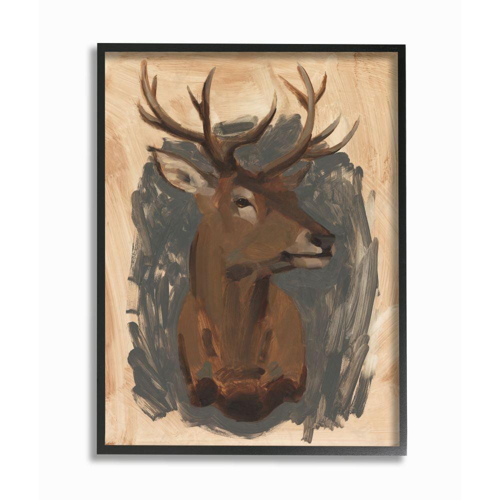 Deer Portrait Brown and Gray Canvas Wall Art for Kids