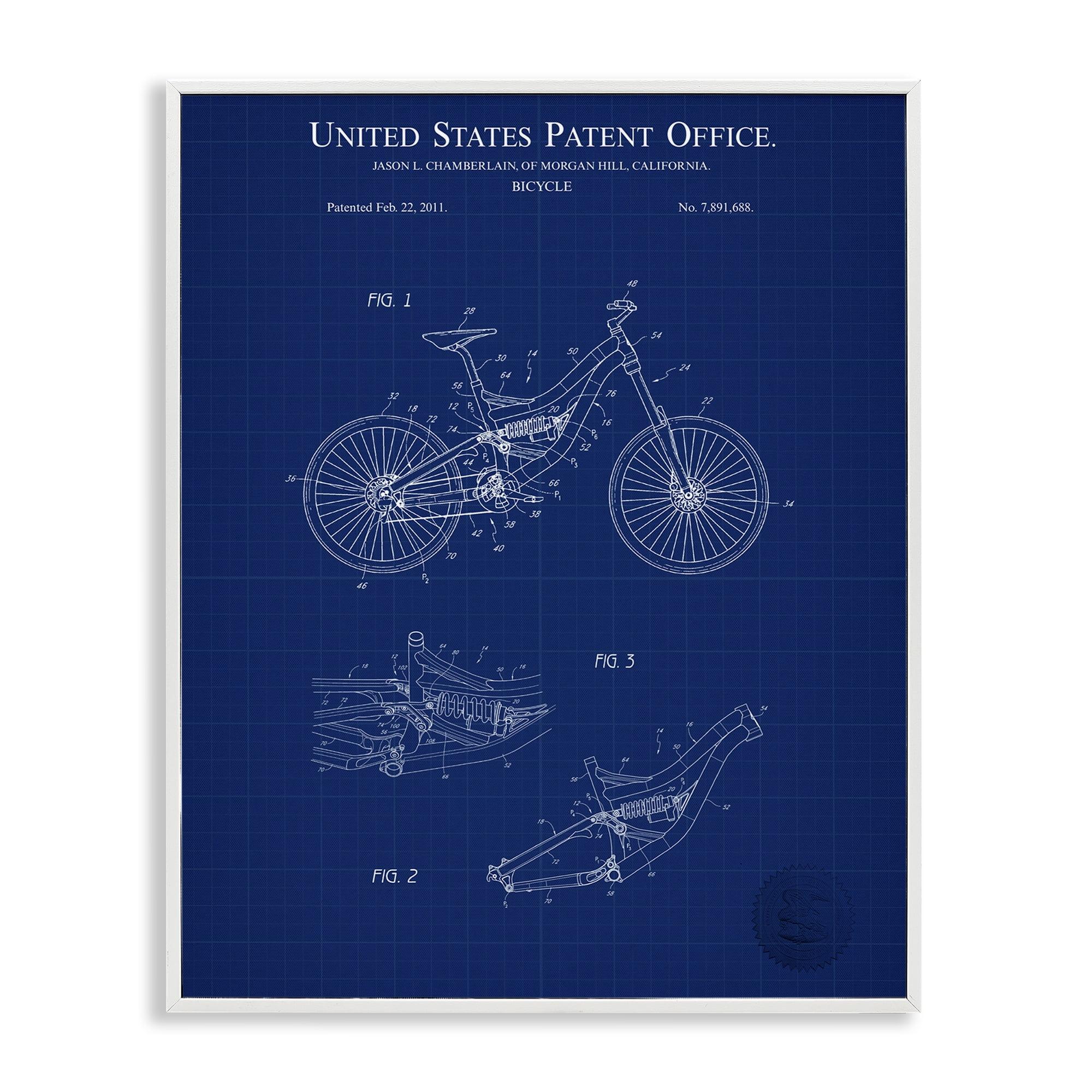 Stupell Industries Detailed Bicycle Blueprint Transportation Painting White Framed Art Print Wall Art, 11 x 14