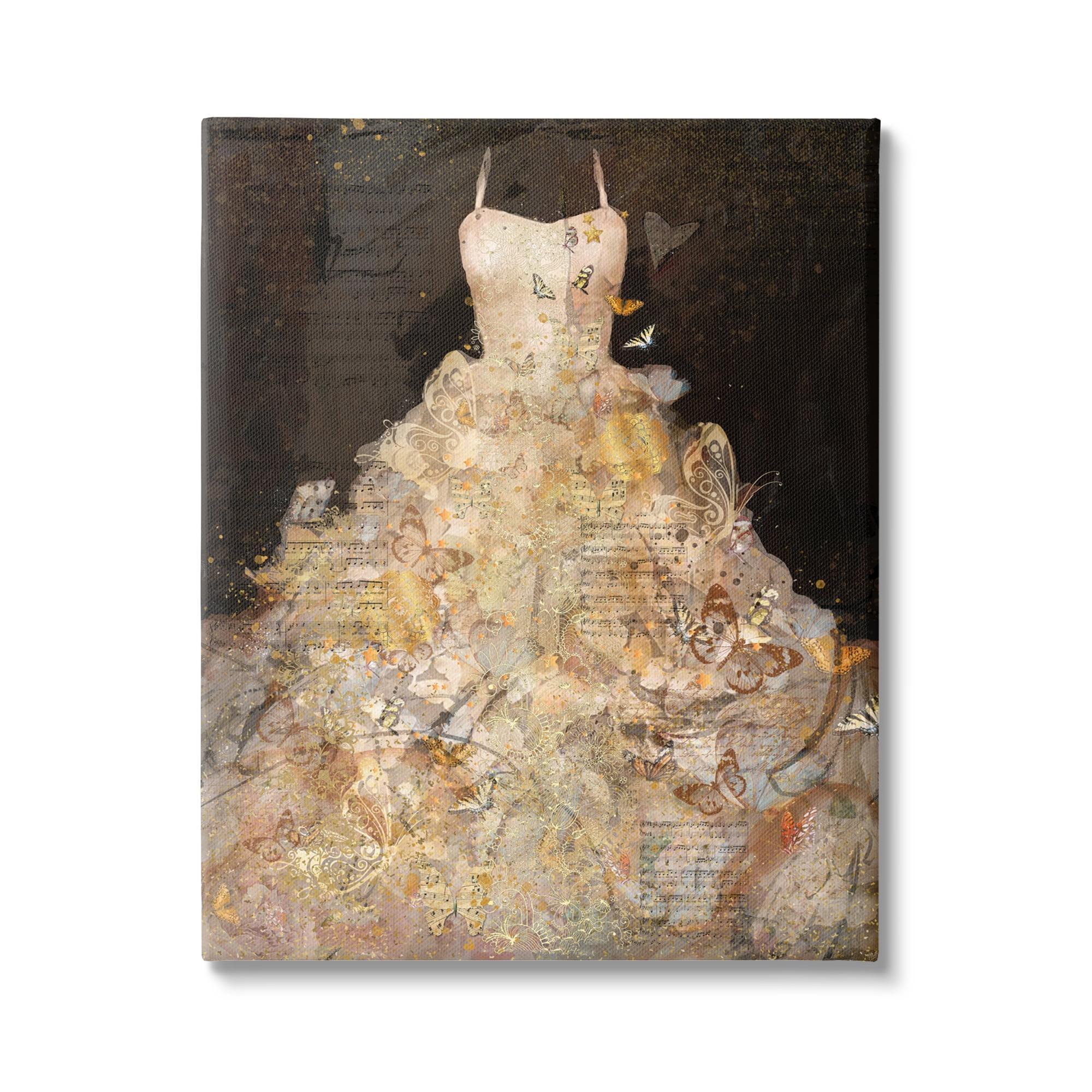 Stupell Industries Detailed Evening Gown Dress Text Collage Butterflies by Marta Wiley - Graphic Art