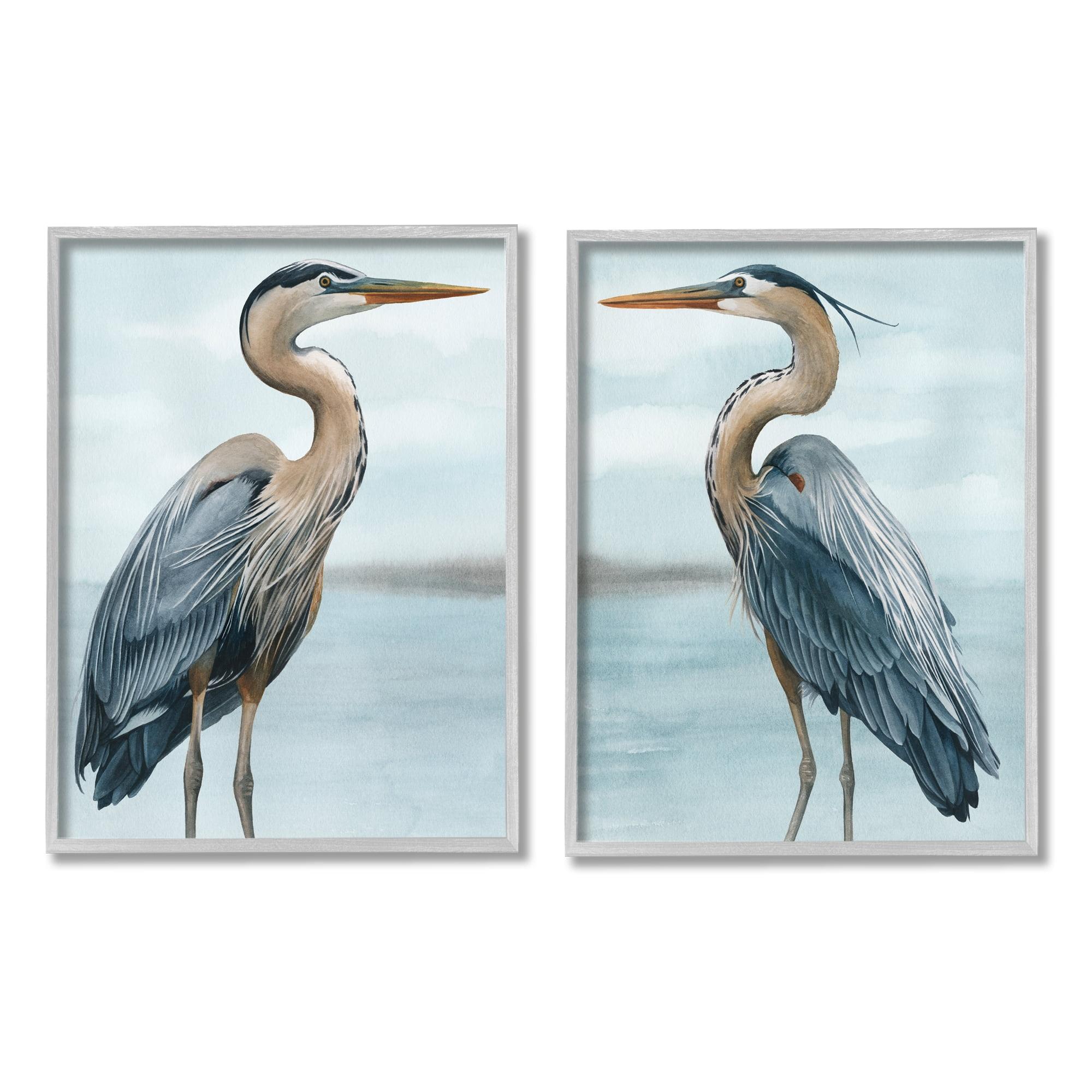 " Detailed Heron Bird Duo " by Grace Popp 2 - Pieces Painting Print