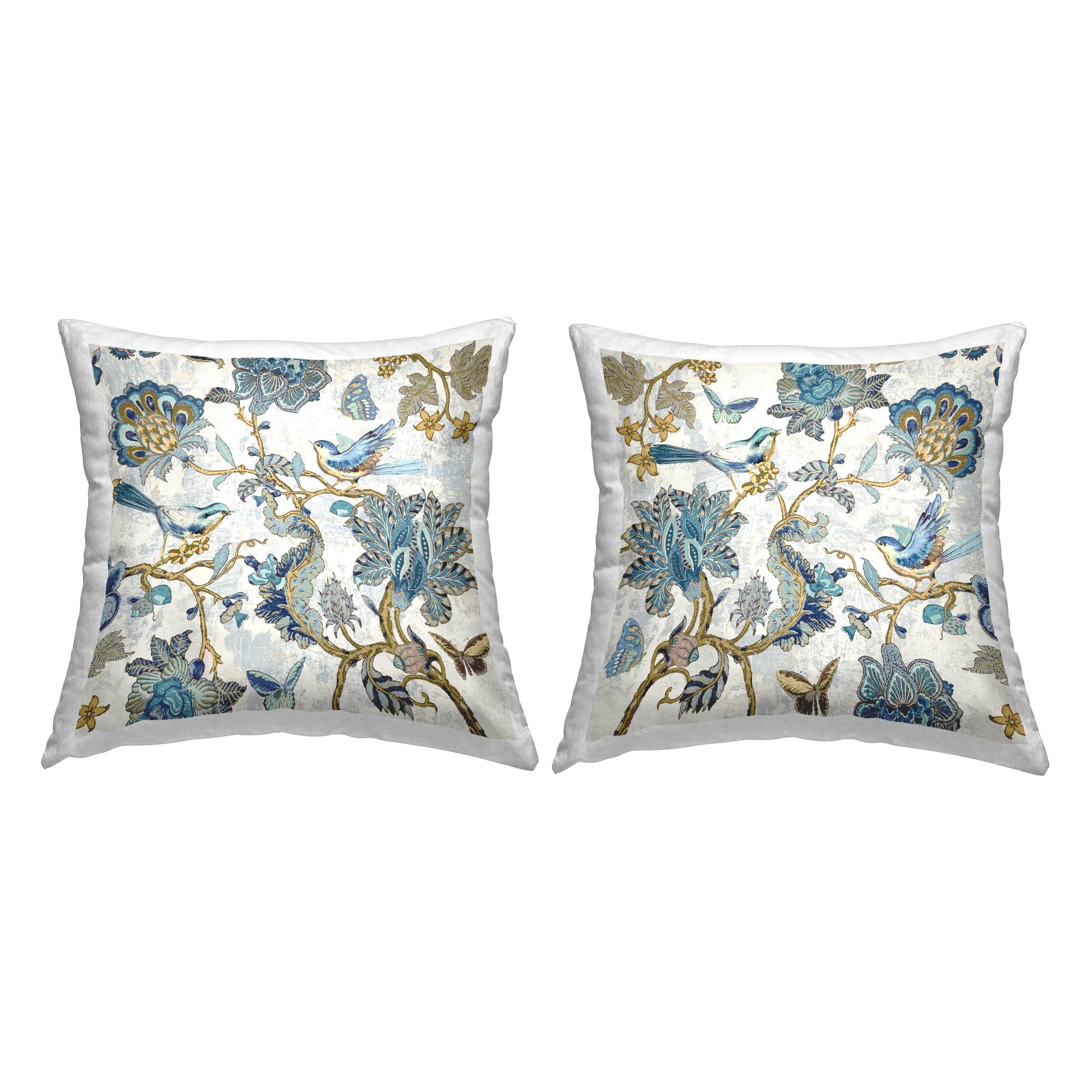 Blue and White Floral Paisley Square Throw Pillow Set