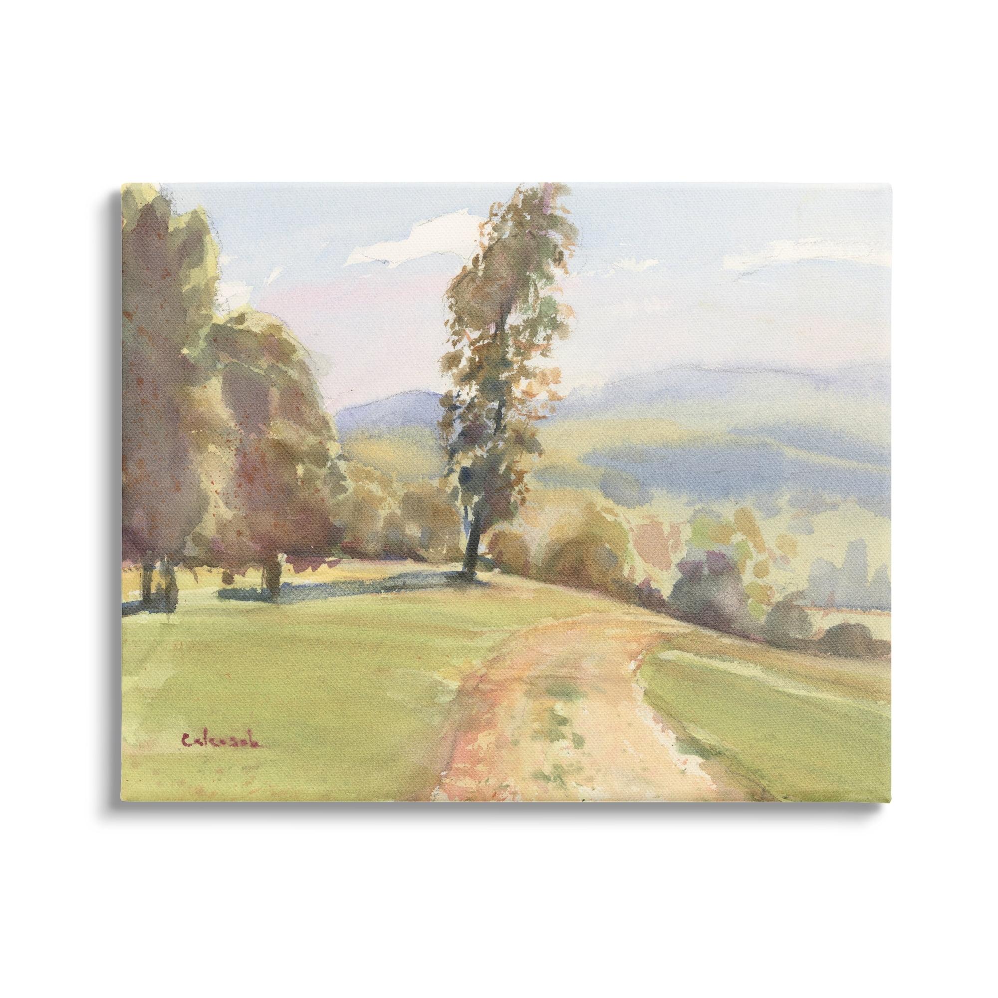 " Downhill Rural Country Landscape Impressionist Foliage Painting " by Stephen Calcasola