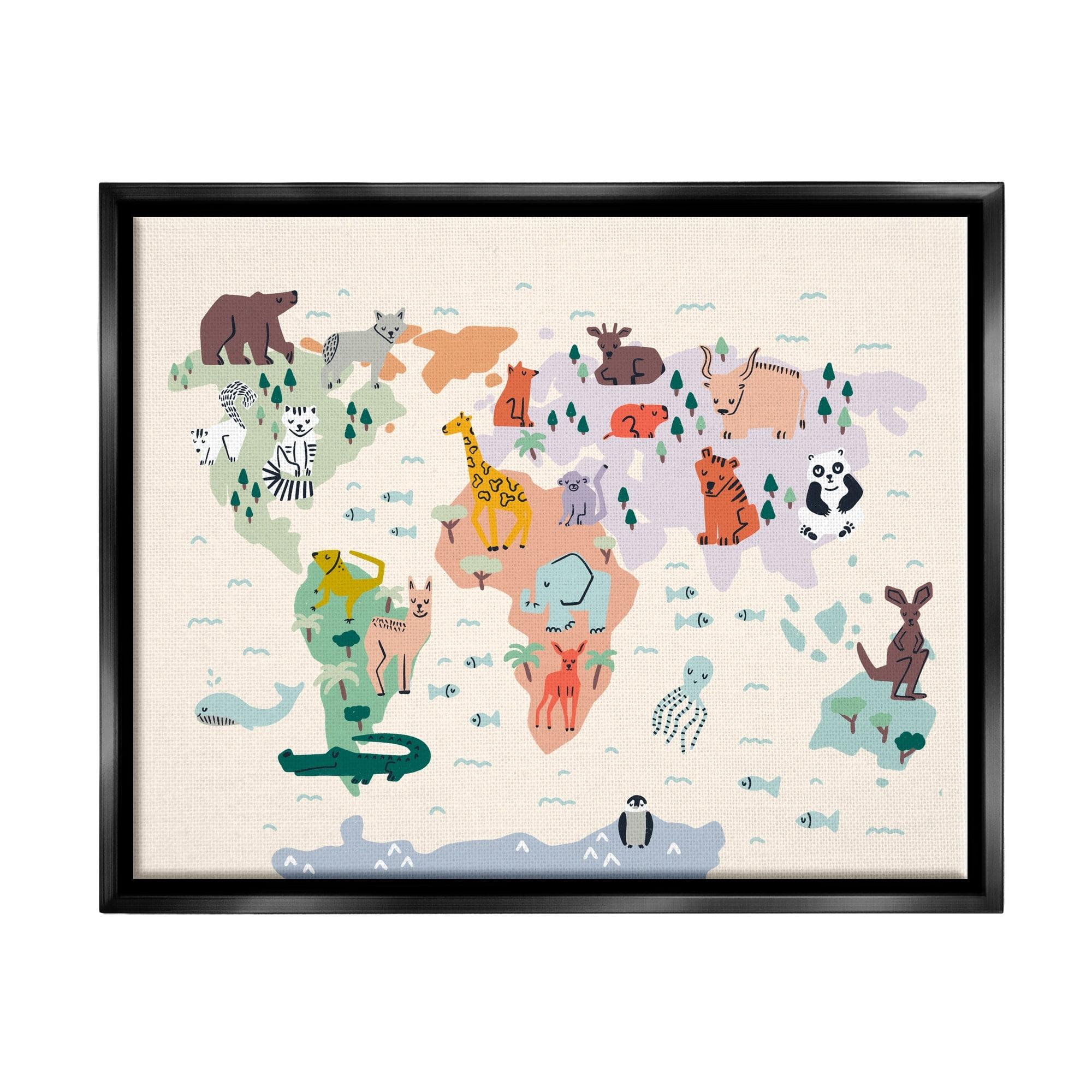 Stupell Industries " Educational World Map Native Animals Wildlife Chart " by Dominika Godette