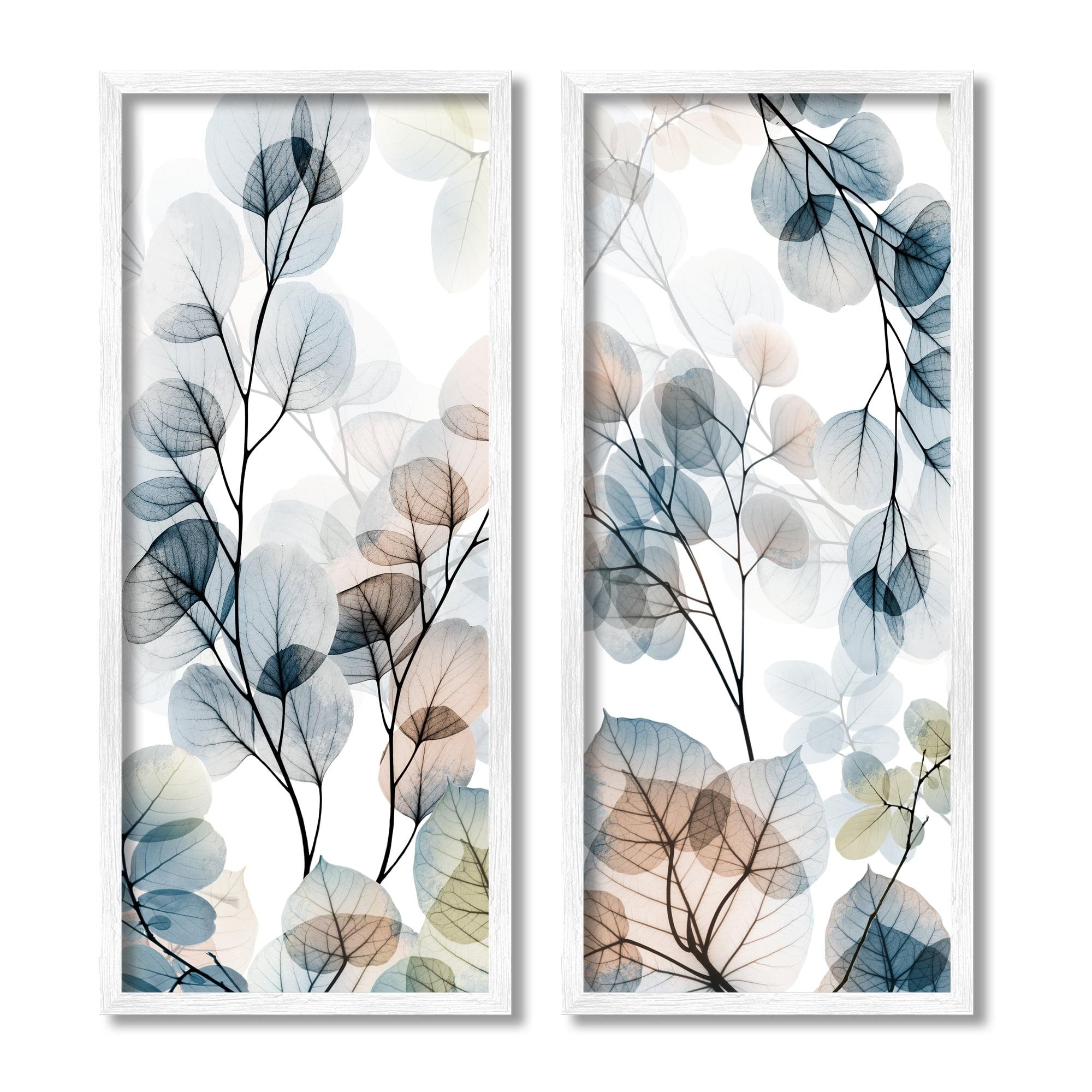 Elegant Abstract Botanical Leaves Pattern White Framed Wall Art