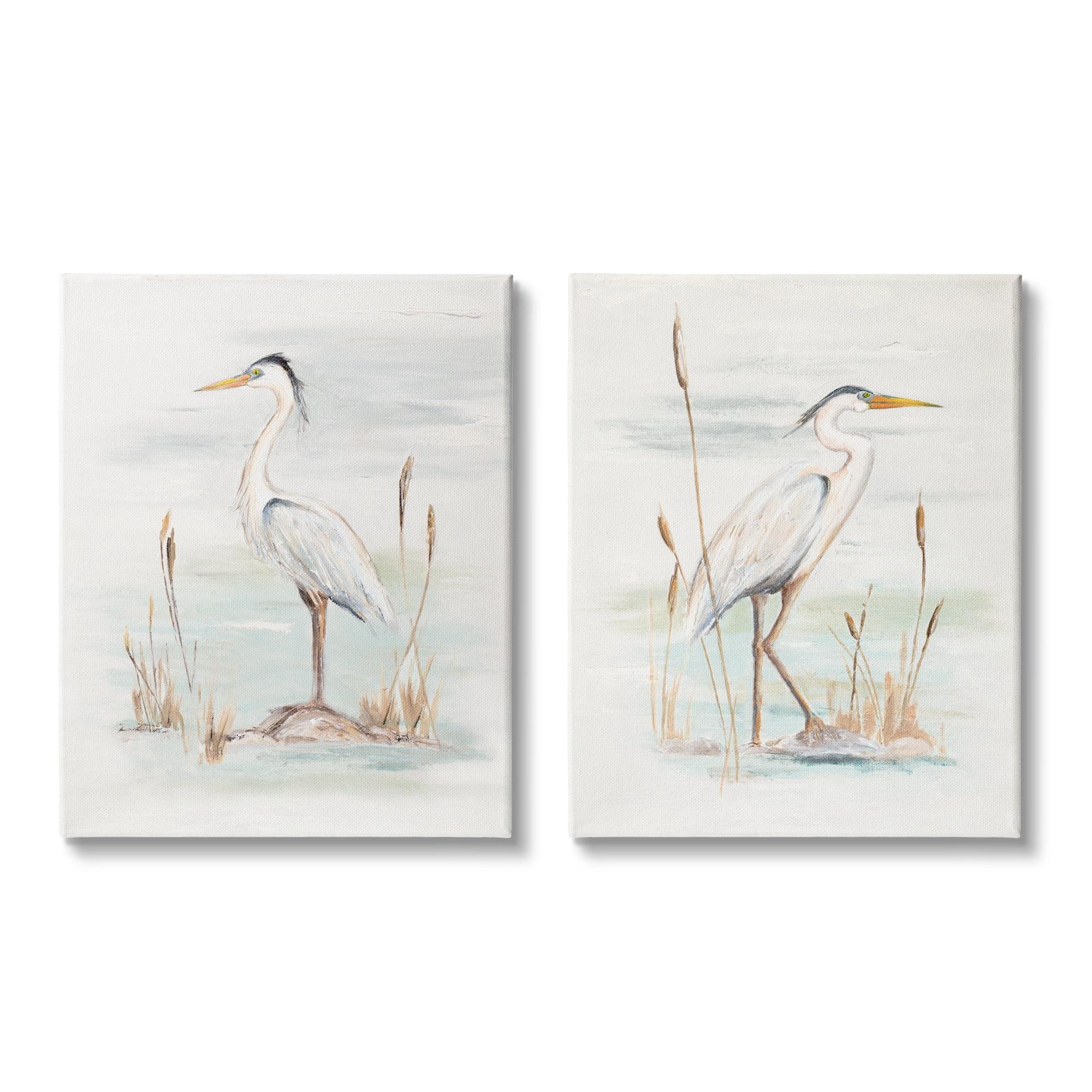 Stupell Industries Elegant Heron Birds Cattails Plants In Water Painting , 16 x 20, Design by Patricia Pinto