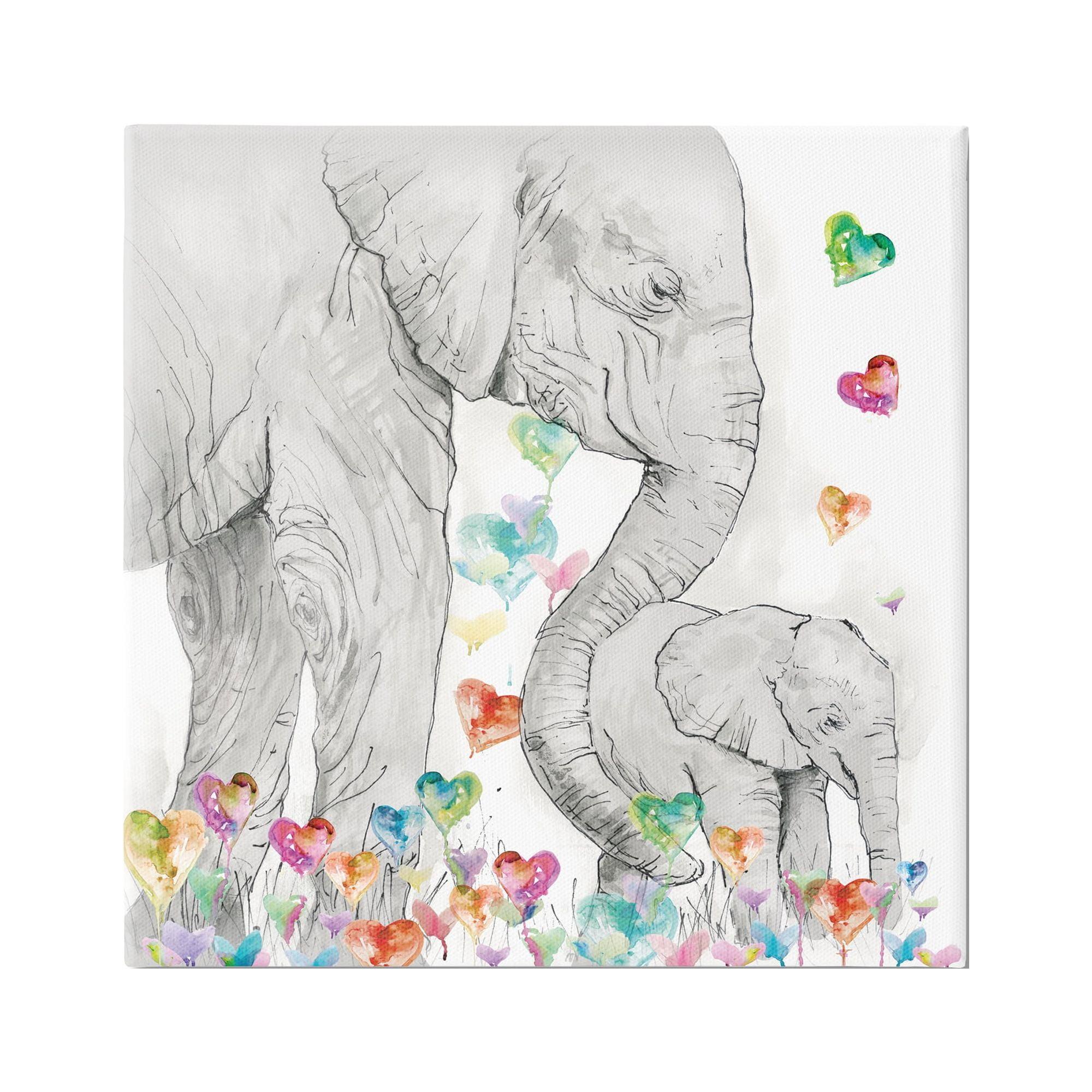 Stupell Industries Elephants with Modern Hearts Animals & Insects Painting Gallery Wrapped Canvas Art Print Wall Art, 36 x 36