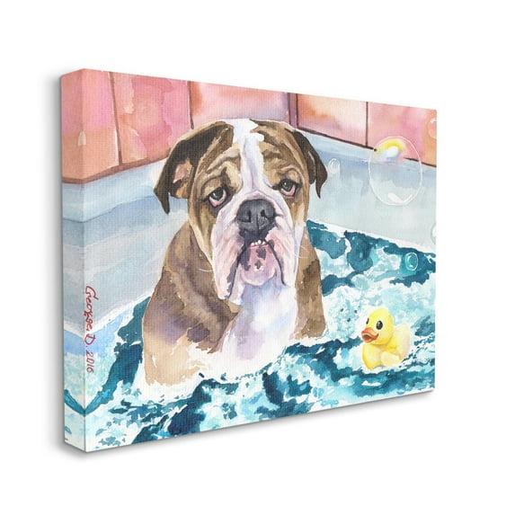Stupell Industries English Bulldog In Bathtub Rubber Duck Bubbles Canvas Wall Art, 36 x 48, Design by George Dyachenko