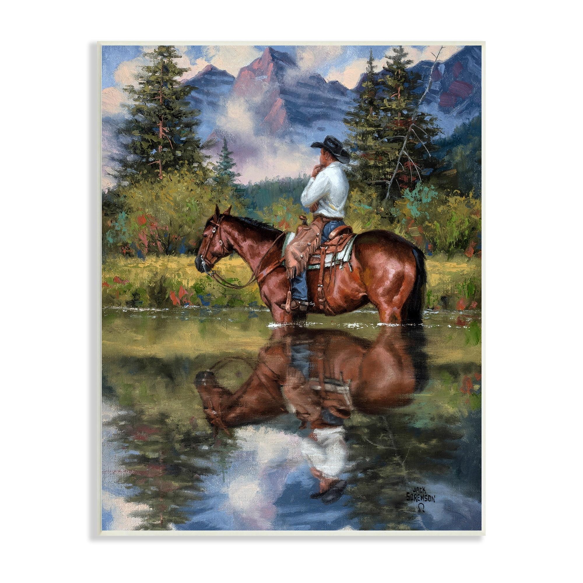 Stupell Industries " Equestrian Cowboy Scouting Rural Suburban Wild West River " by Jack Sorenson
