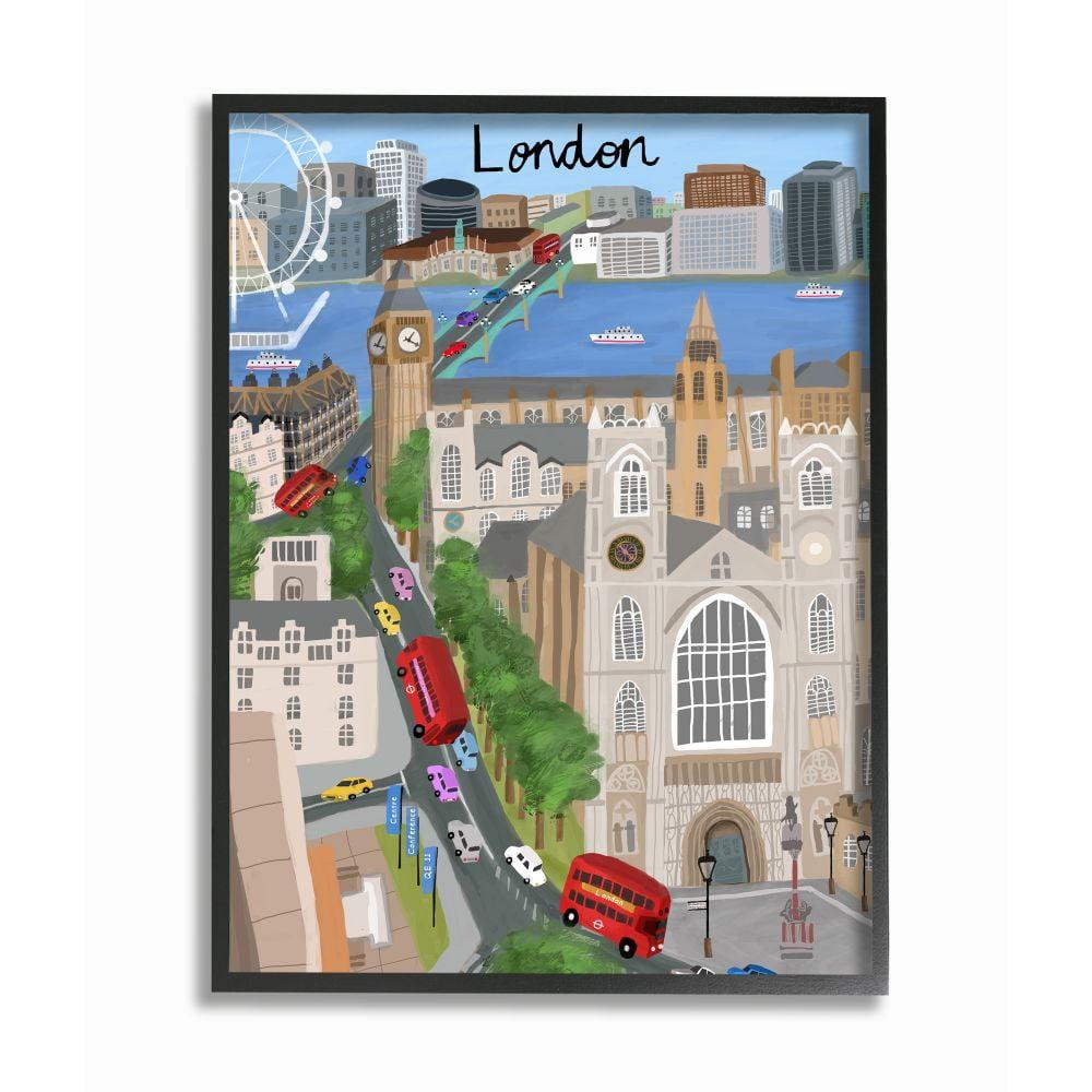 Stupell Industries European London Landmarks British City Skyline Architecture Framed Wall Art Design by Carla Daly, 11" x 14", Black Framed