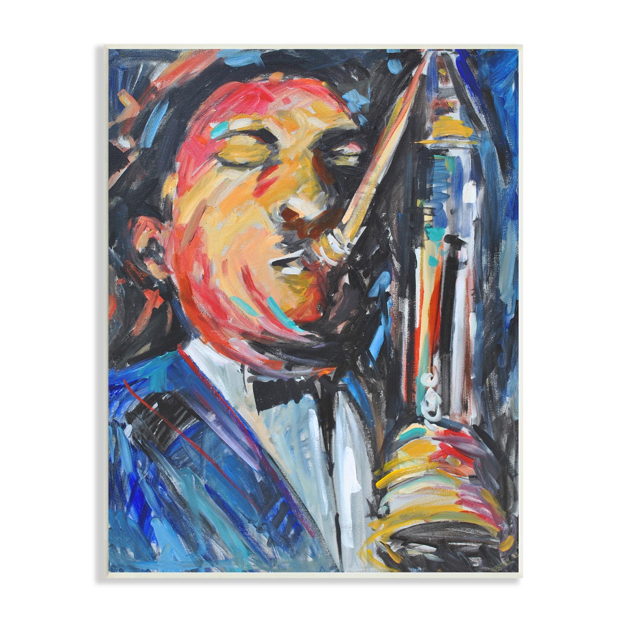 Stupell Industries Expressive Jazz Saxophone Contemporary Musician Portrait Beauty & Fashion Painting Unframed Art Print Wall Art, 10 x 15