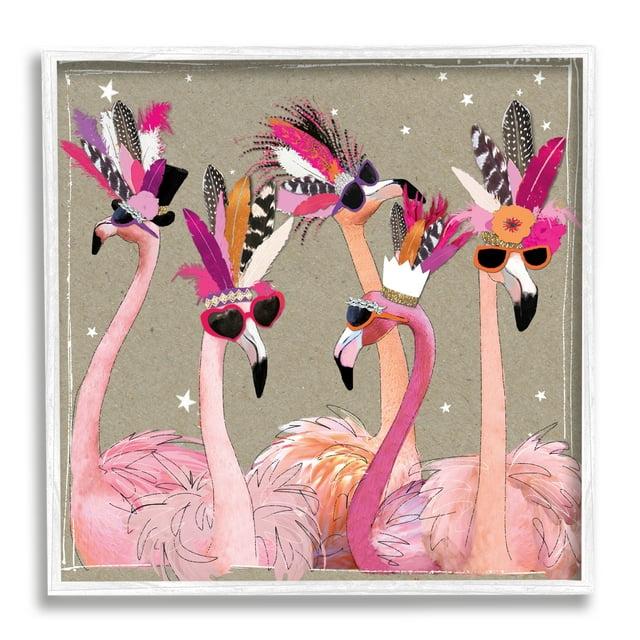 Stupell Industries Fancy Pants Flamingos Graphic Art White Framed Art Print Wall Art, 12x12, by Hammond Gower