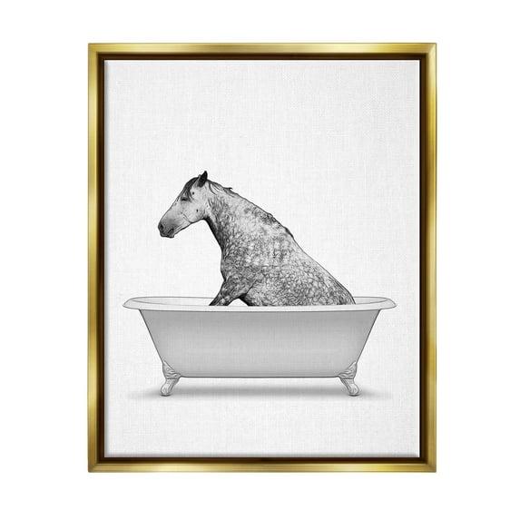 Stupell Industries Farm Horse Bathtub Animal Animals & Insects Painting Gold Floater Framed Art Print Wall Art