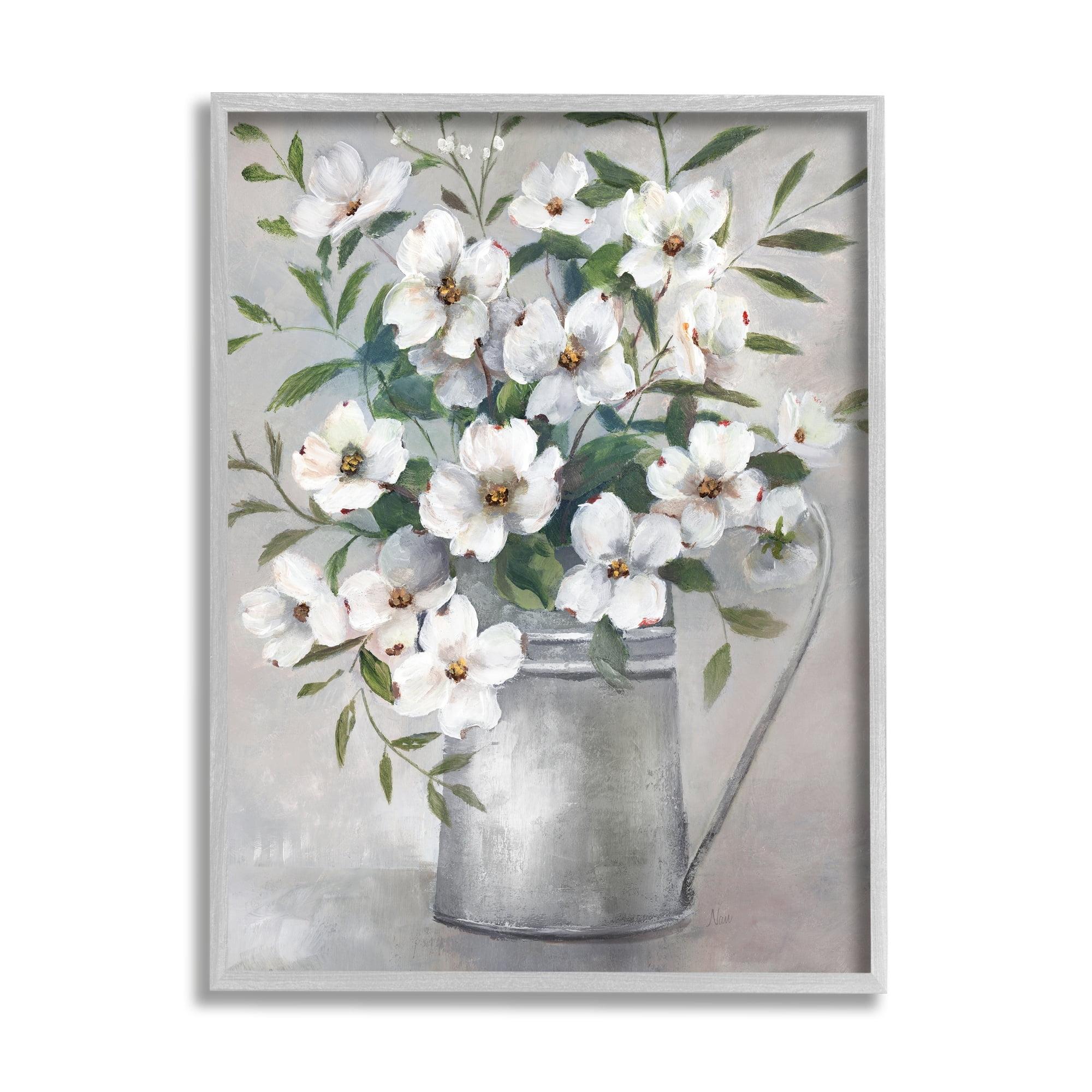 Rustic Gray Framed Dogwood Floral Painting Print