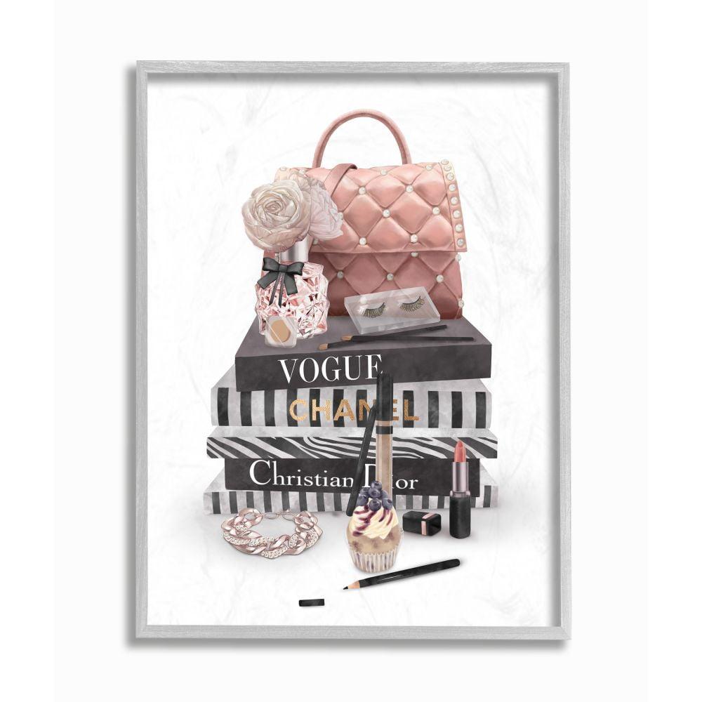 Pink Glam Fashion Bookstack Canvas Print with Gray Frame