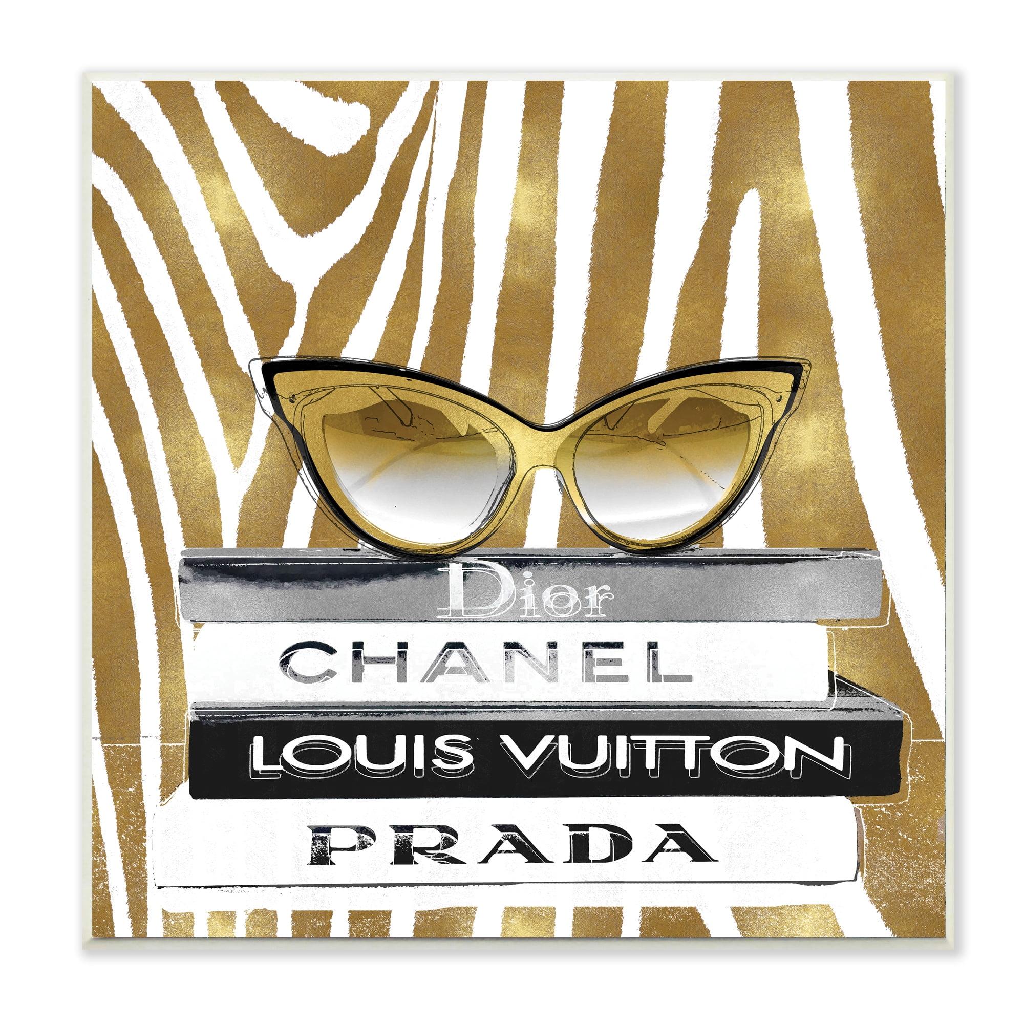 Stupell Industries Fashion Sun Glasses Designer Books Gold Zebra Pattern