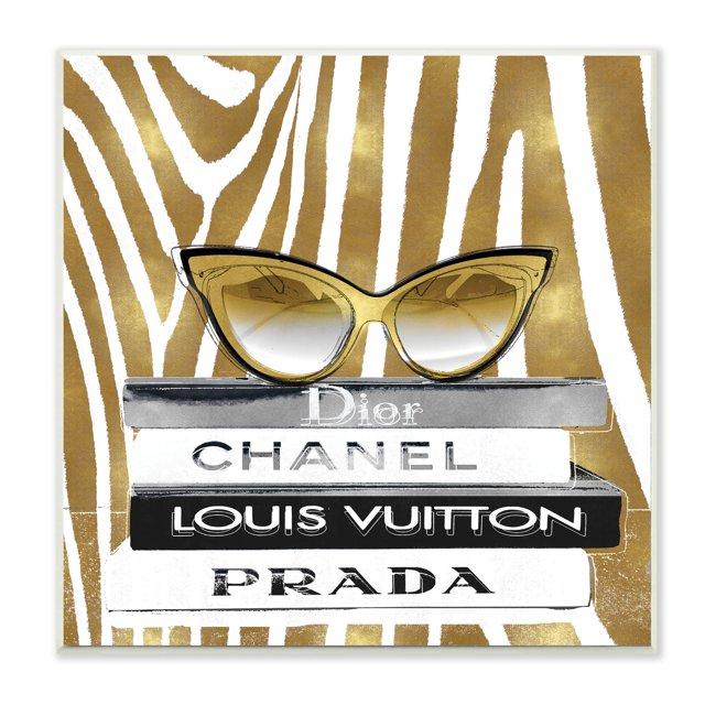 Stupell Industries Fashion Sun Glasses Designer Books Gold Zebra Pattern
