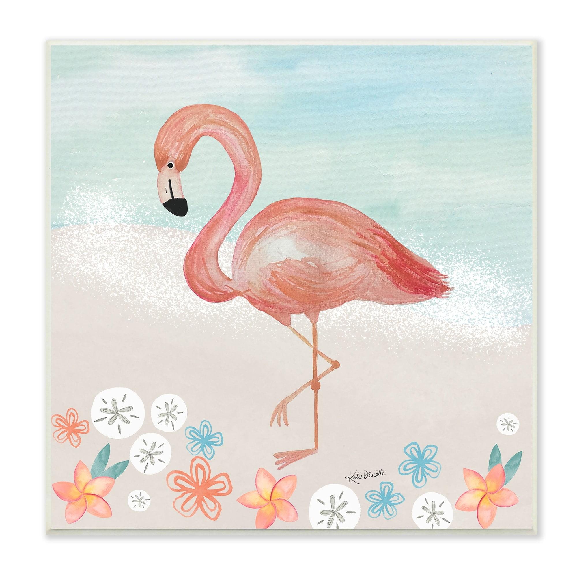 Stupell Industries " Flamingo Standing Shoreline Various Sand Dollars Botanicals " by Katie Doucette Painting Print
