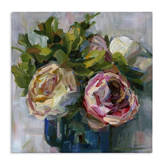 Stupell Industries Full Ranunculus Blooms Botanical & Floral Painting Gallery Wrapped Canvas Art Print Wall Art, 17 x 17