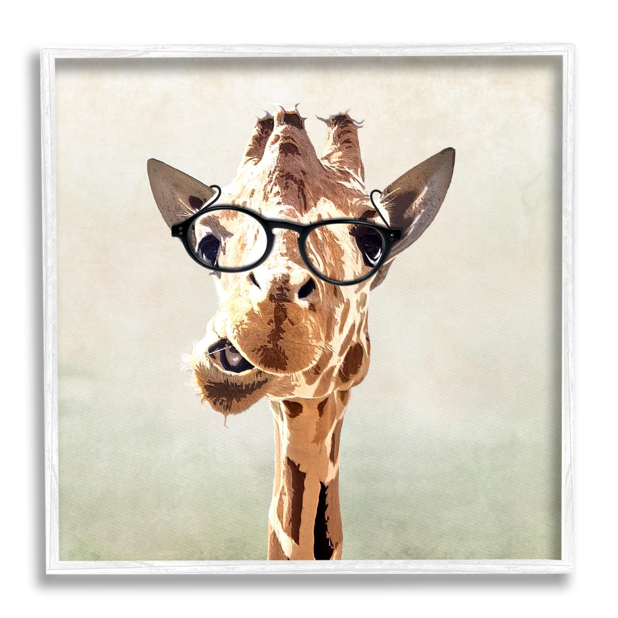 Stupell Industries Funny Chewing Giraffe Glasses Animals & Insects Painting White Framed Art Print Wall Art