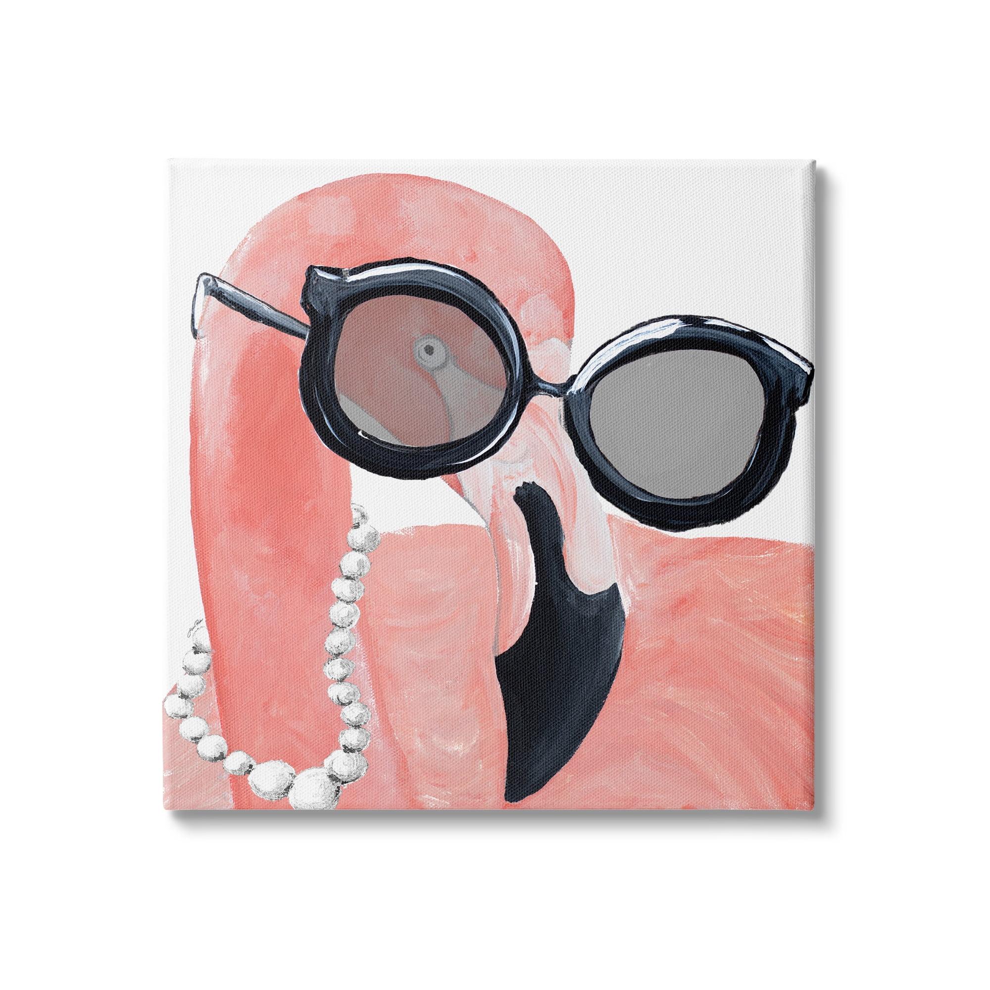 Stupell Industries Glam Fashion Pink Flamingo Sunglasses Pearls Bird Graphic Art