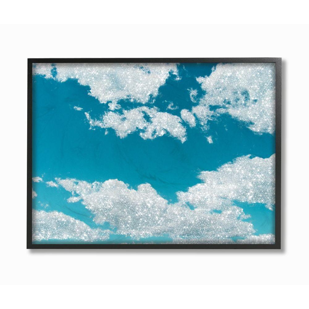 Stupell Industries Glam Sparkle Clouds across Blue Sky Glitz Framed Wall Art Design by Ziwei Li, 16" x 20", Black Framed