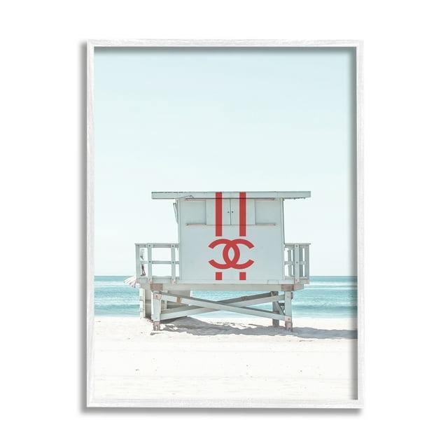 Stupell Industries Glam Summer Beach Hut Nature Painting White Framed Art Print Wall Art, 16 x 20