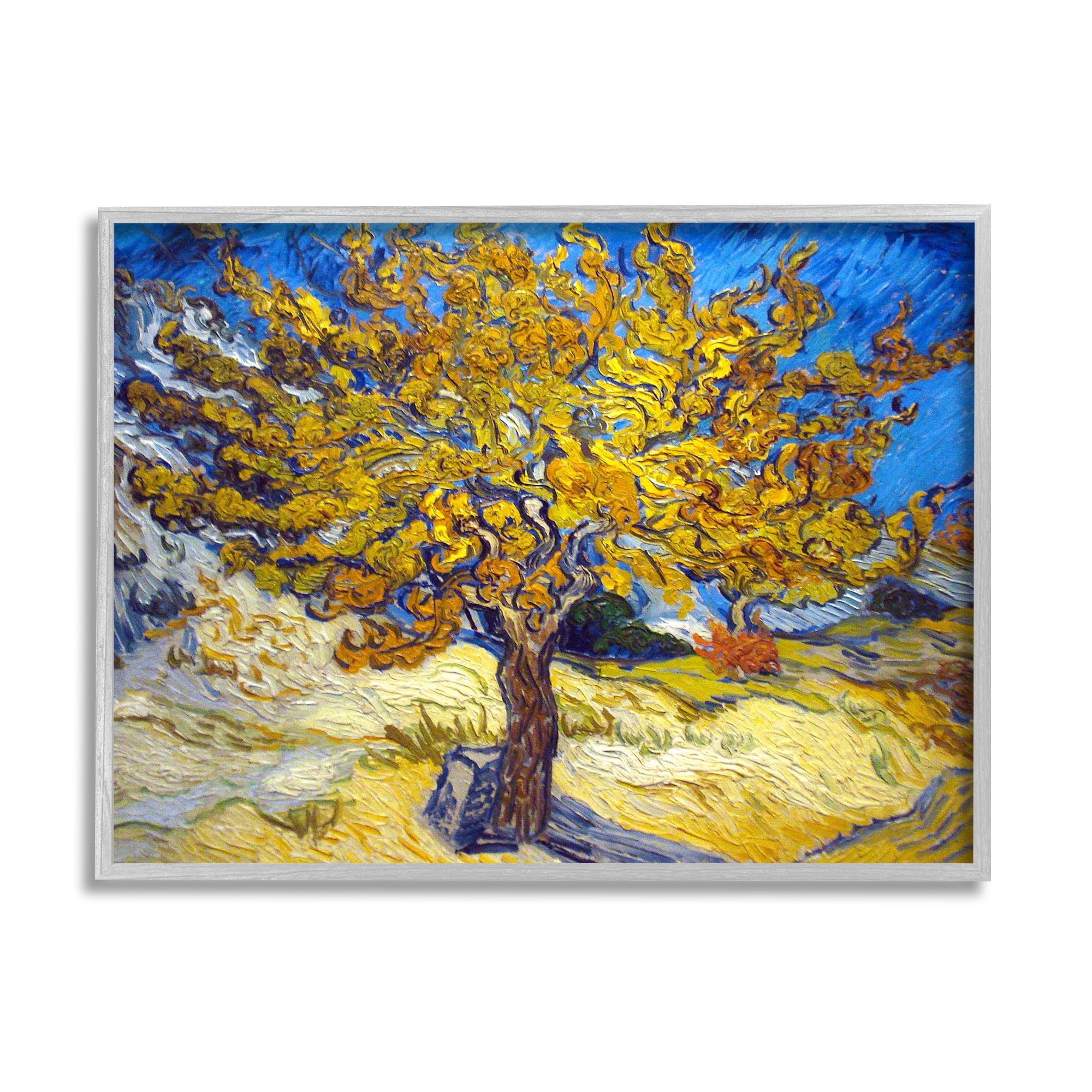Stupell Industries Golden Tree Blue Yellow Van Gogh Classical Painting Gray Framed Giclee, 16 x 20