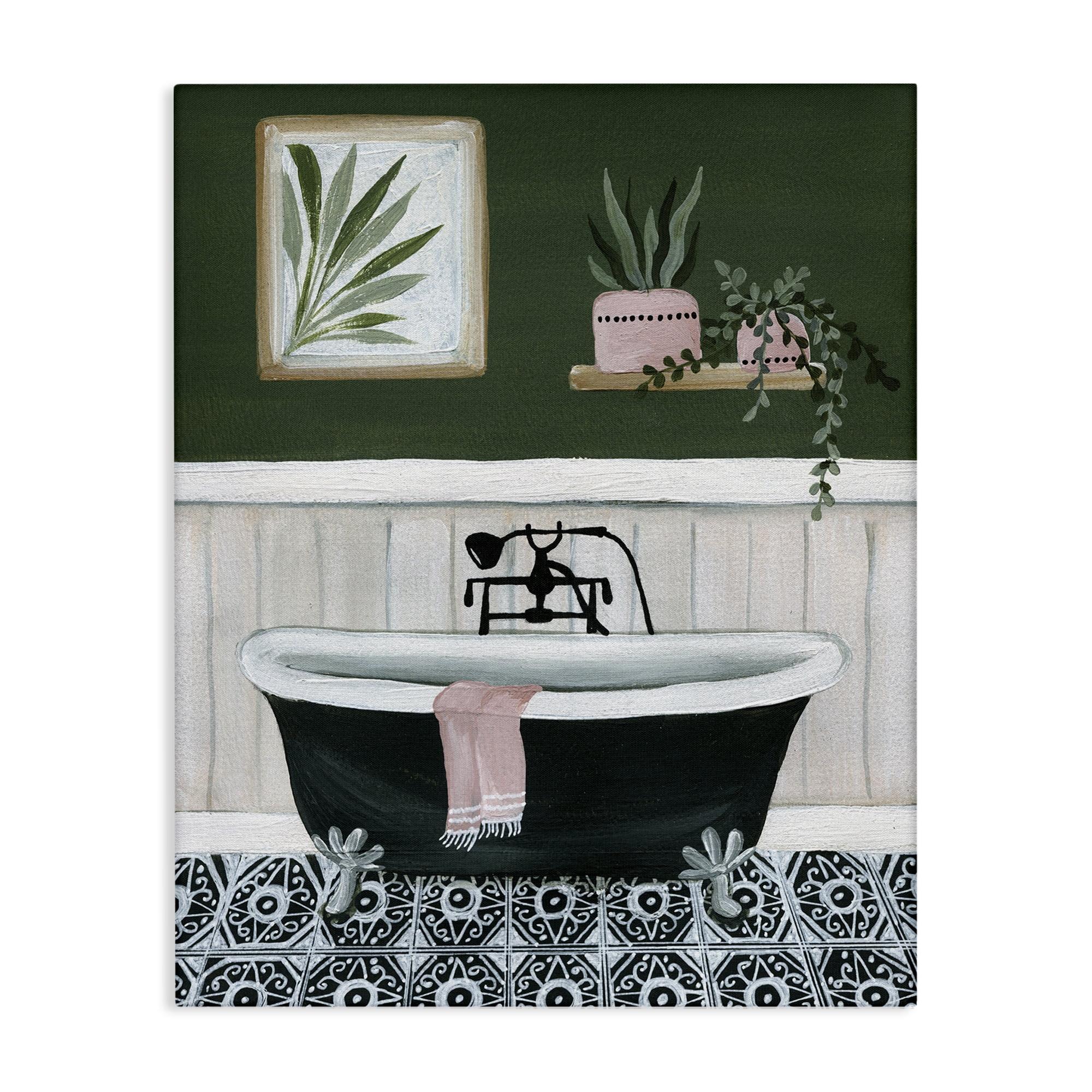 Stupell Industries Green Bathroom Scene Typography Painting Gallery Wrapped Canvas Art Print Wall Art, 16 x 20