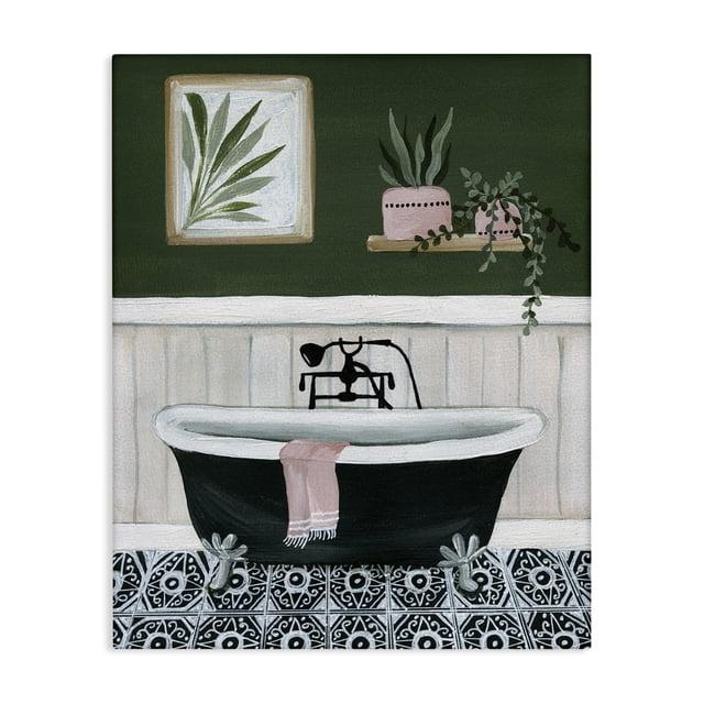 Stupell Industries Green Bathroom Scene Typography Painting Gallery Wrapped Canvas Art Print Wall Art, 16 x 20
