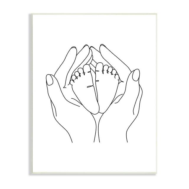 Stupell Industries Hands Holding Baby Feet Minimal Line Drawing, 10 x 15, Designed by JJ Design House LLC