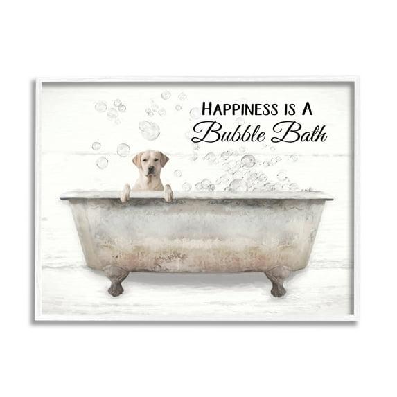 Stupell Industries Happiness Is A Bubble Bath Dog In Tub Word Design, 11 x 14,Design by Lori Deiter