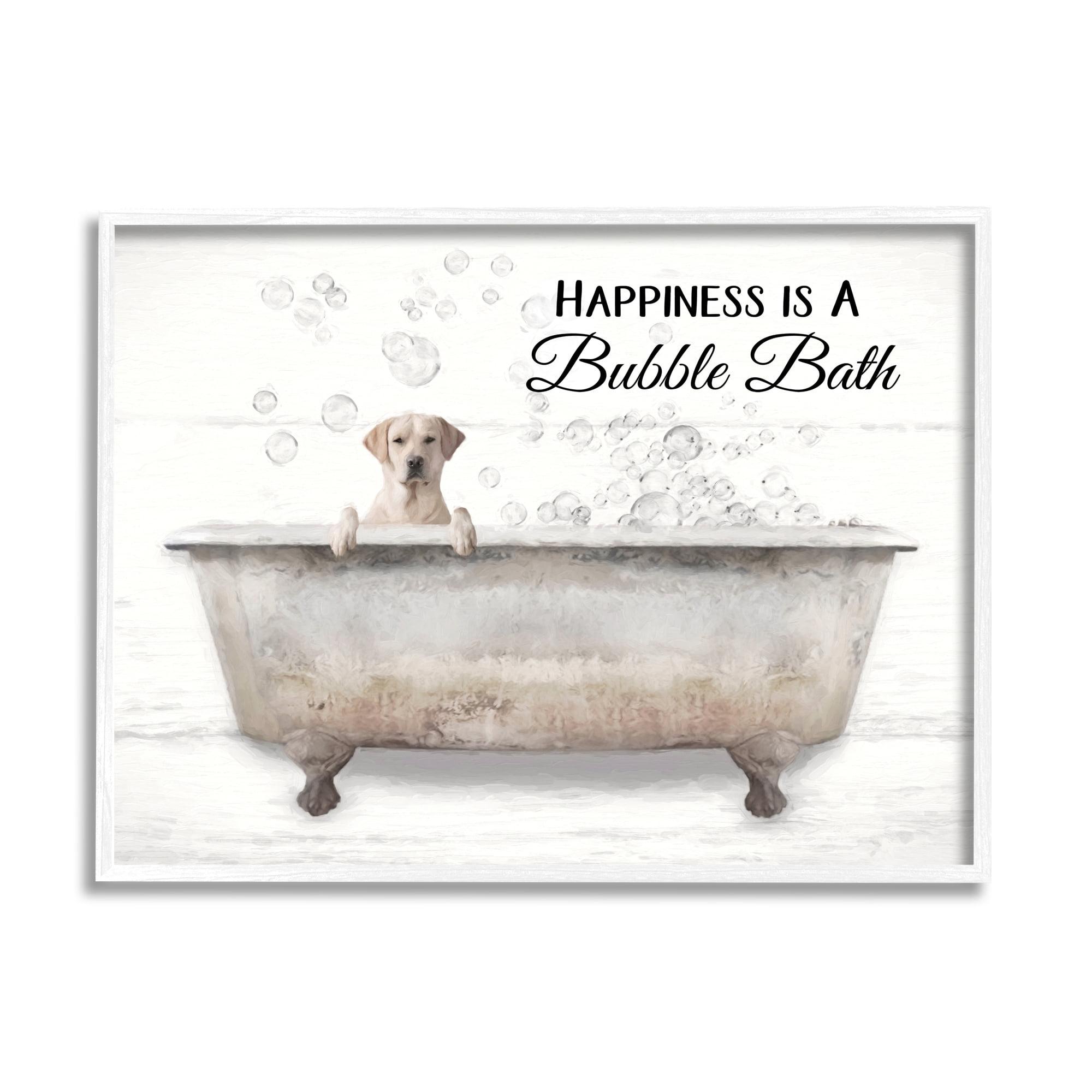 Happiness is a Bubble Bath Dog Canvas Print with White Frame