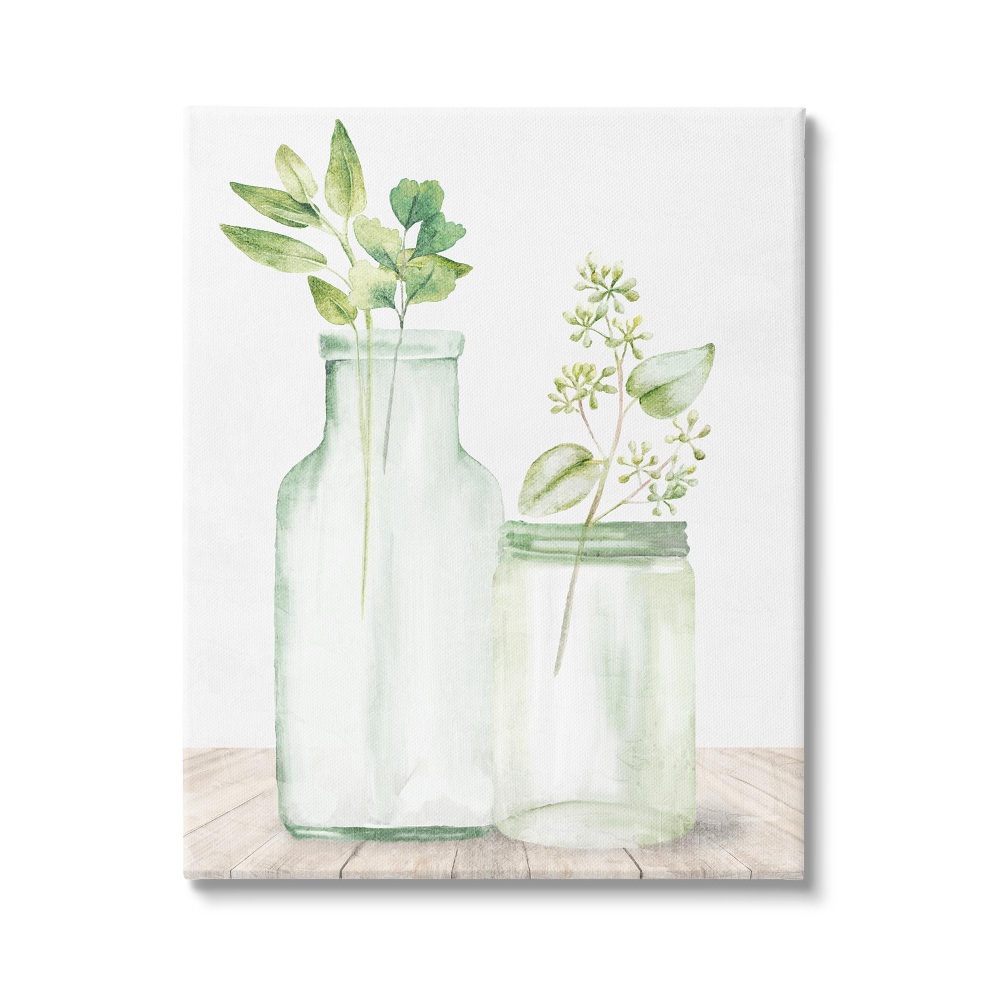 Stupell Industries " Herbal Plant Sprigs Country Glass Jars Rustic Painting " by Kim Allen