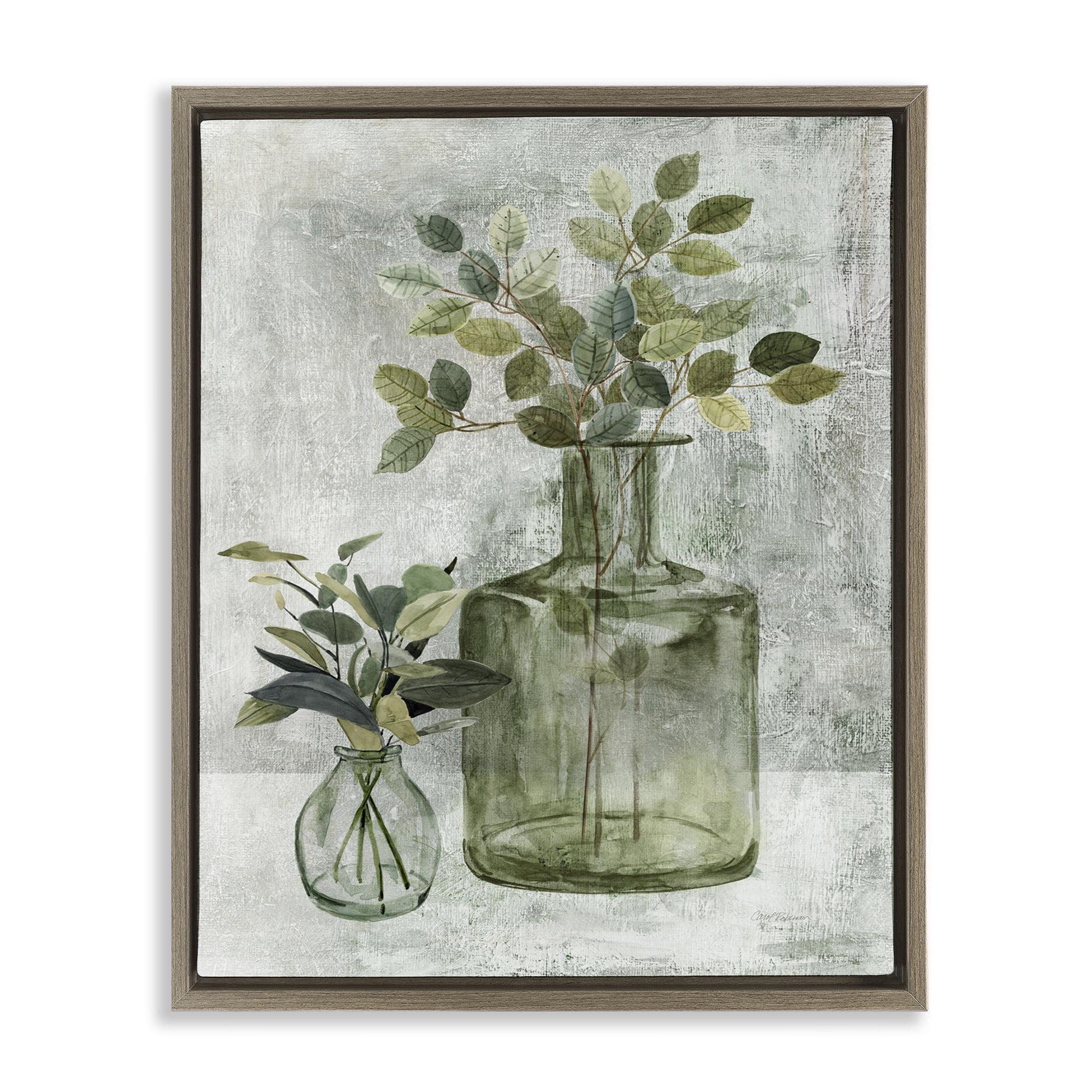 Stupell Industries Herbal Plants with Green Leaves Botanical & Floral Painting Brown Floater Framed Canvas Art Print Wall Art, 17 x 21